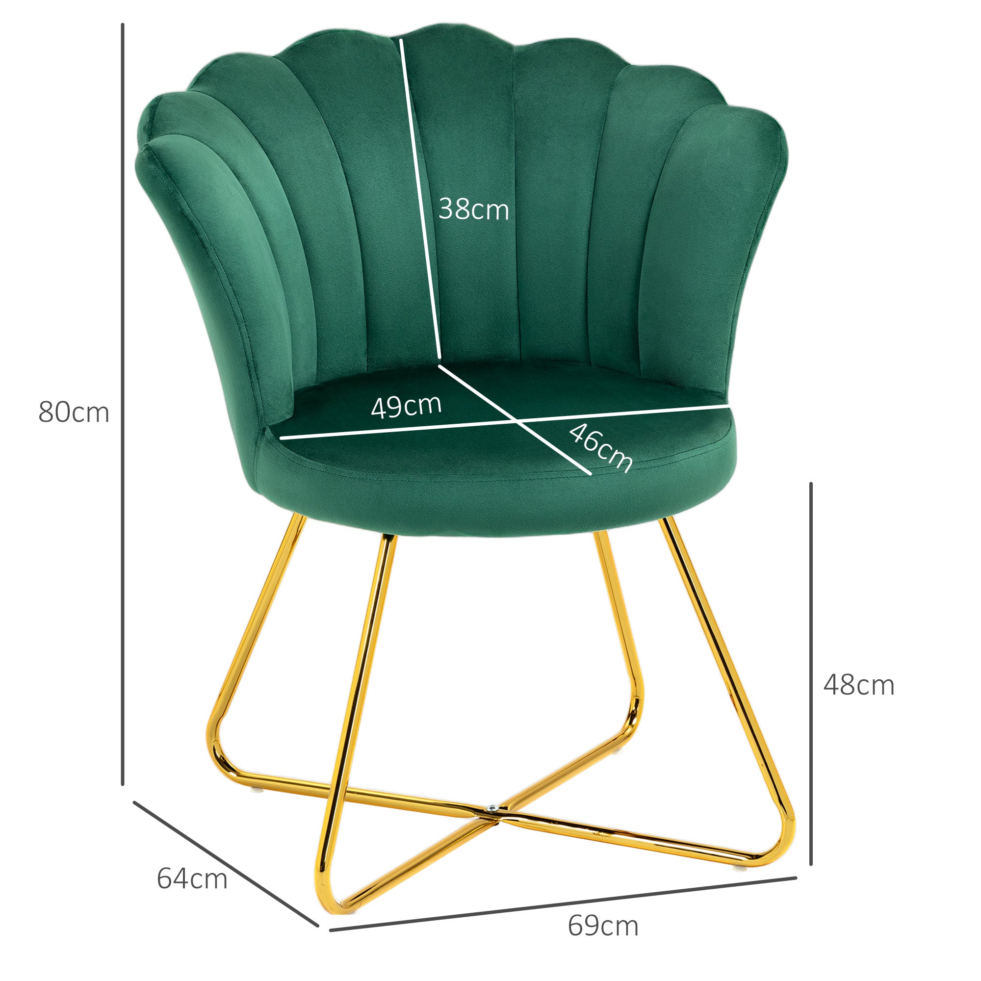 HOMCOM Velvet-Feel Lotus Petal Accent Chair - Green