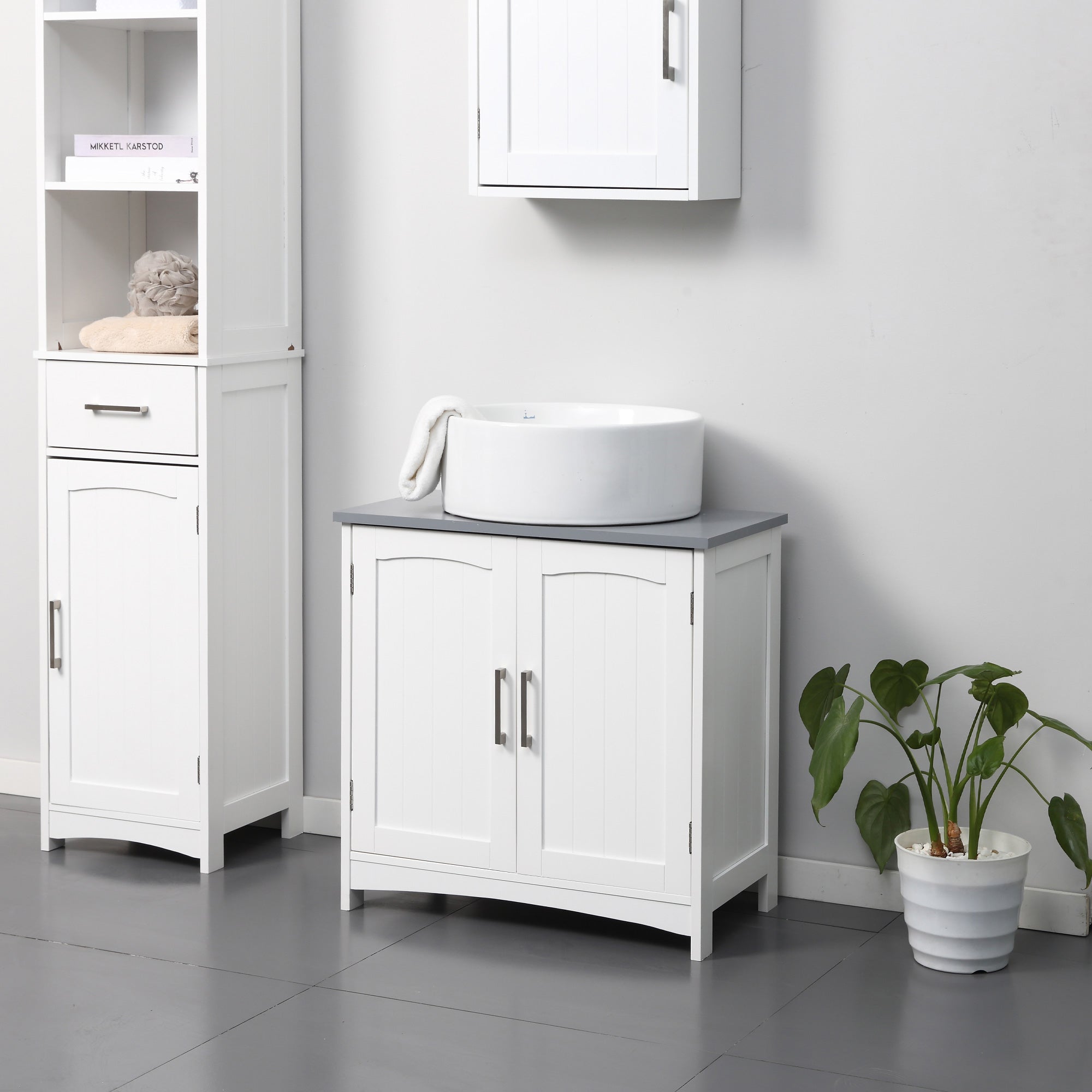 kleankin Pedestal Under Sink Cabinet with Double Doors, Modern Bathroom Vanity Unit, Storage Cupboard with Adjustable Shelves, White