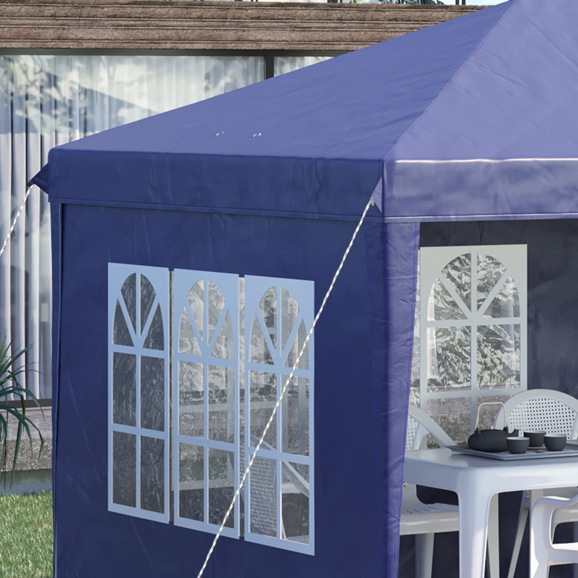 Outsunny 3 x 6m Pop Up Gazebo, Height Adjustable Marquee Party Tent with Sidewalls and Storage Bag, Blue - North Peak Garden Furniture