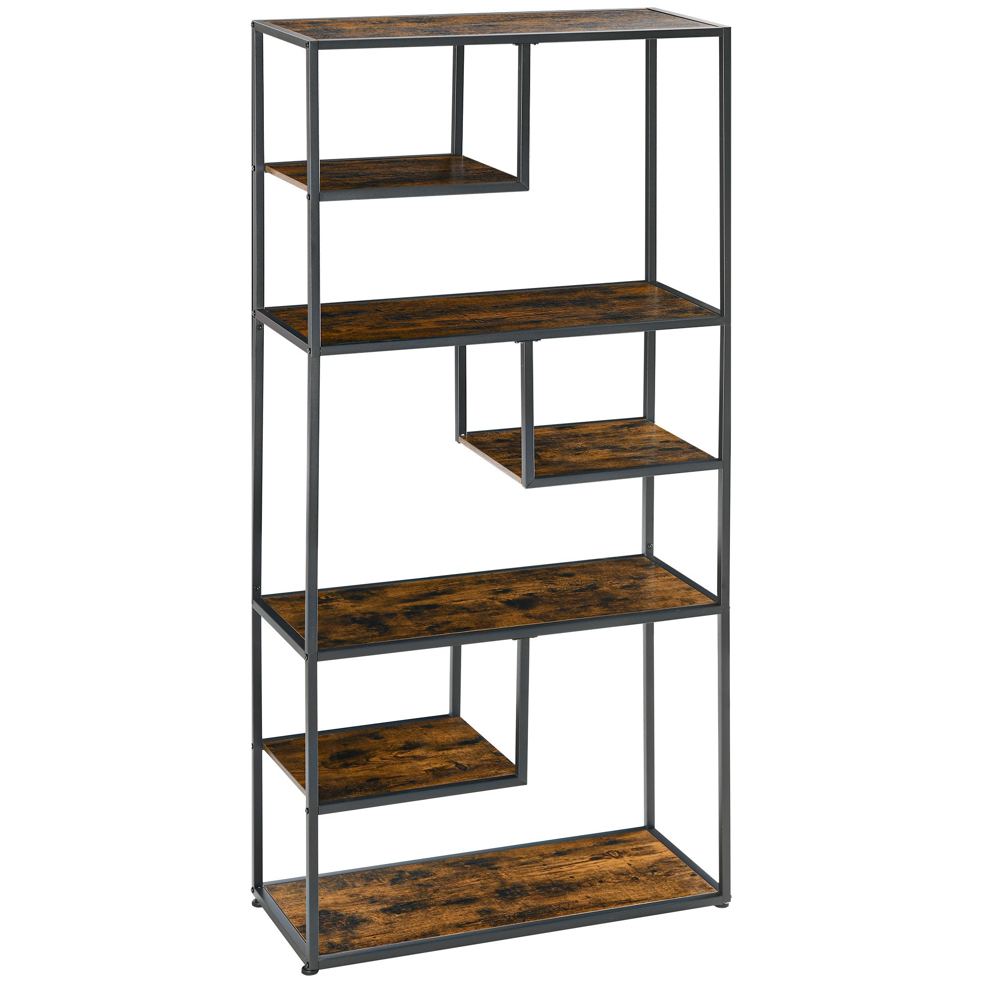 HOMCOM Industrial Bookcase Shelf, 7 Tier Metal Shelving, Storage Shelves for Living Room, Home Office, Bedroom, Rustic Brown - North Peak Garden Furniture