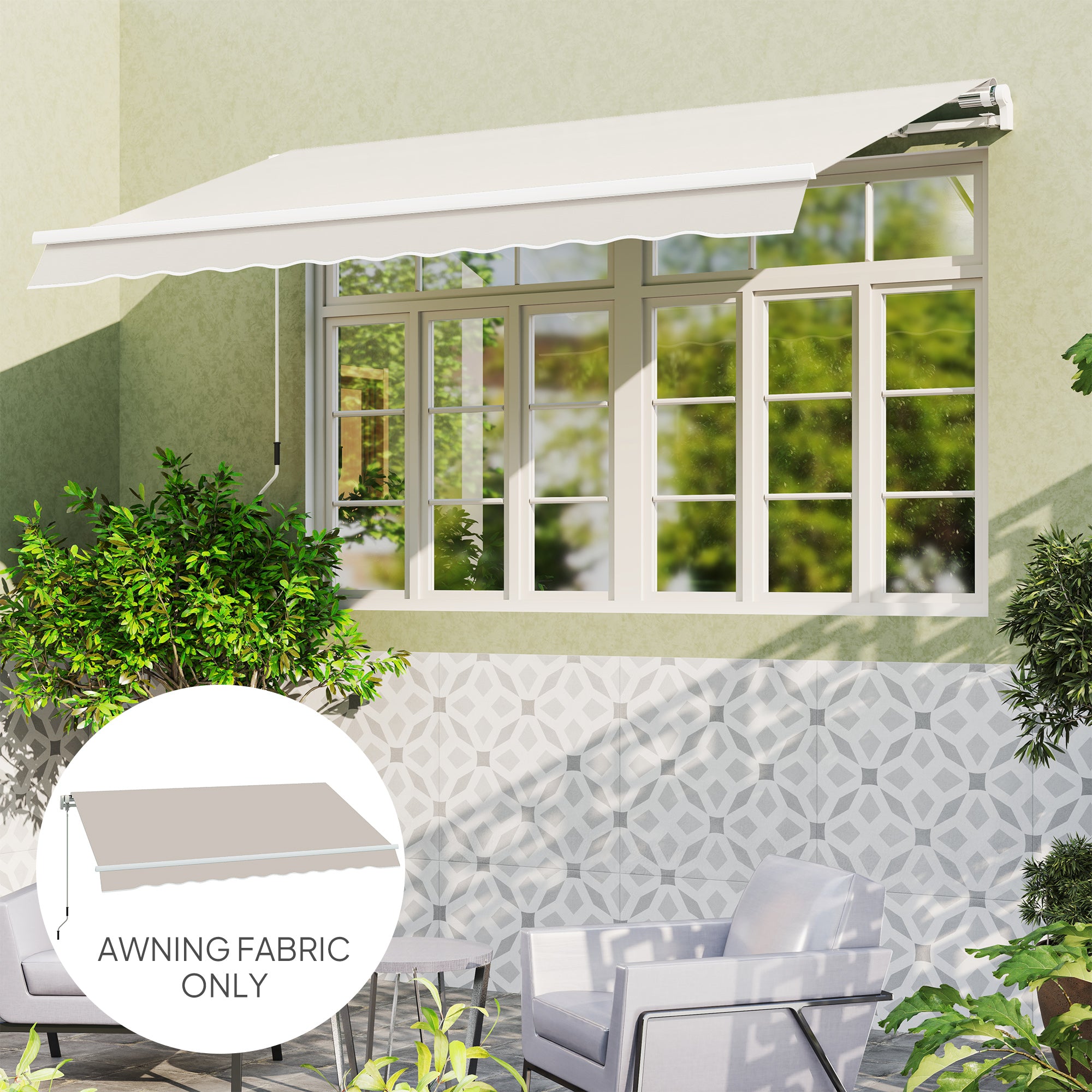 Outsunny Awning Replacement Canopy, Water Resistant UPF 50+ Sun Shade Cover for 3 x 2.5 m Garden Awning (Fabric Only), Cream White - North Peak Garden Furniture
