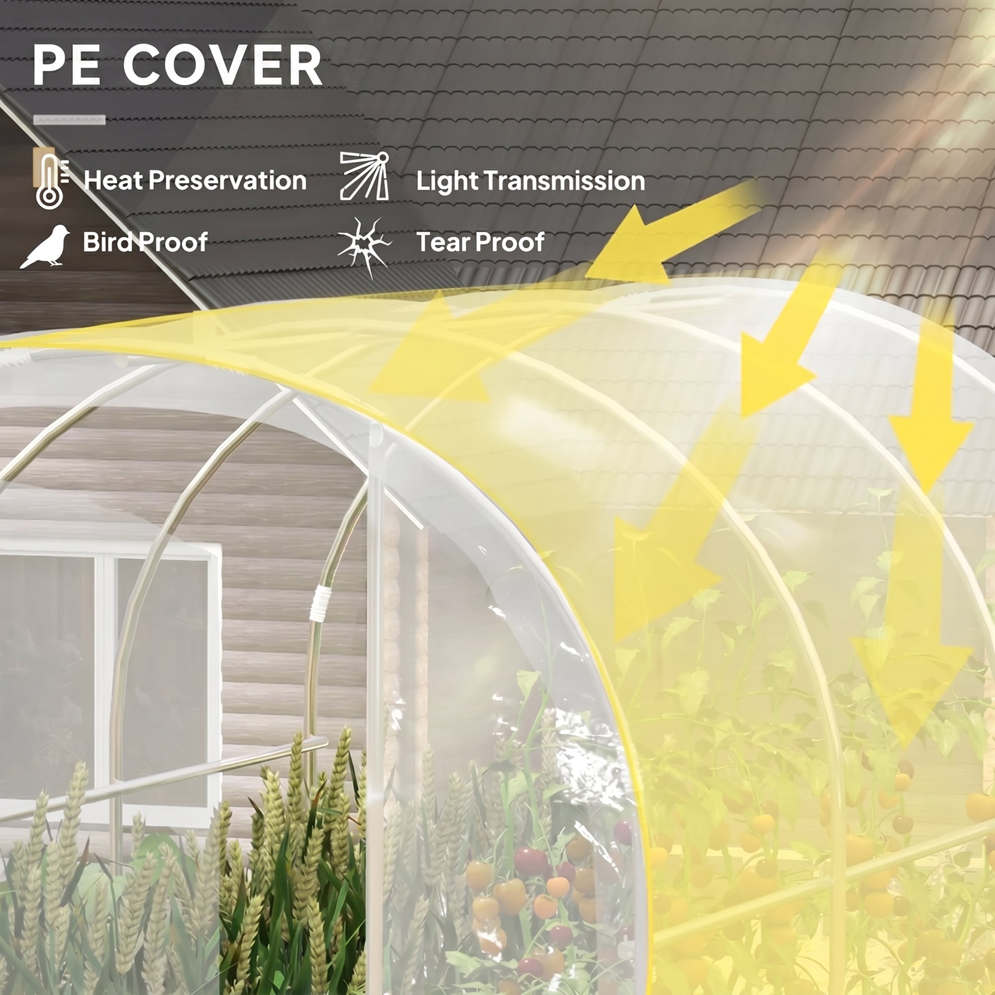 Outsunny Polytunnel Greenhouse Walk-in Grow House with PE Cover, Door and Galvanised Steel Frame, 3 x 2 x 2m, Clear