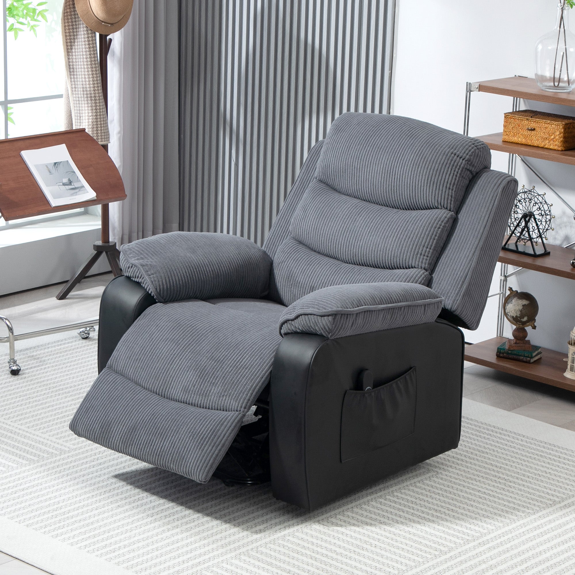 HOMCOM Power Lift Recliner Chair for Elderly, Patchwork Design Oversized Electric Riser and Recliner Armchair for Living Room with Remote Control and 2 Side Pockets, Dark Grey