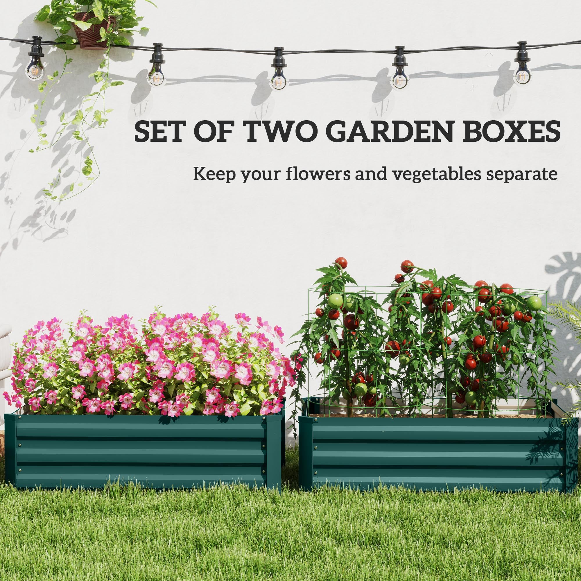 Outsunny Set of Two 60 x 100cm Galvanised Steel Planters, Green - North Peak Garden Furniture