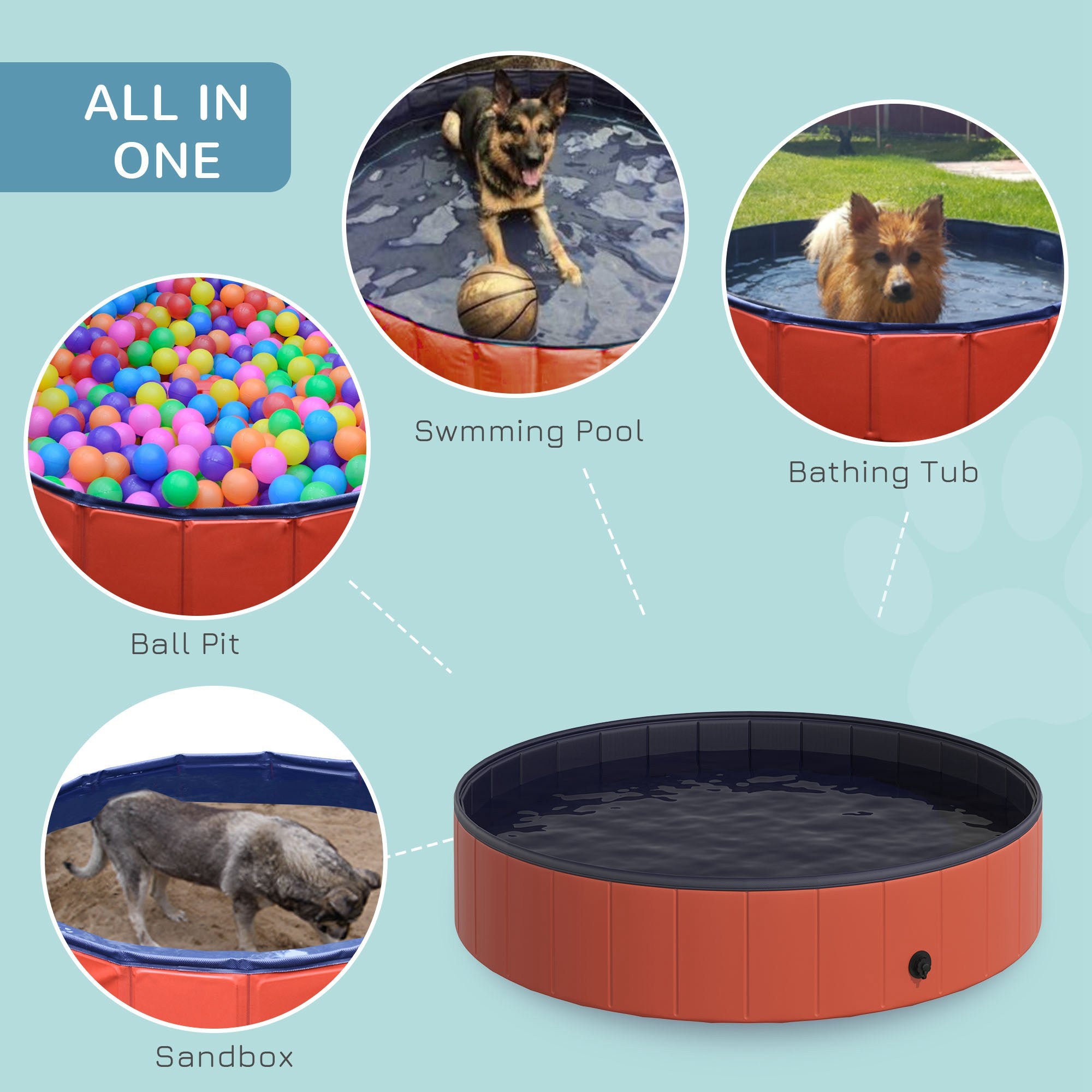 Pawhut Φ140 x 30H cm Pet Swimming Pool-Red