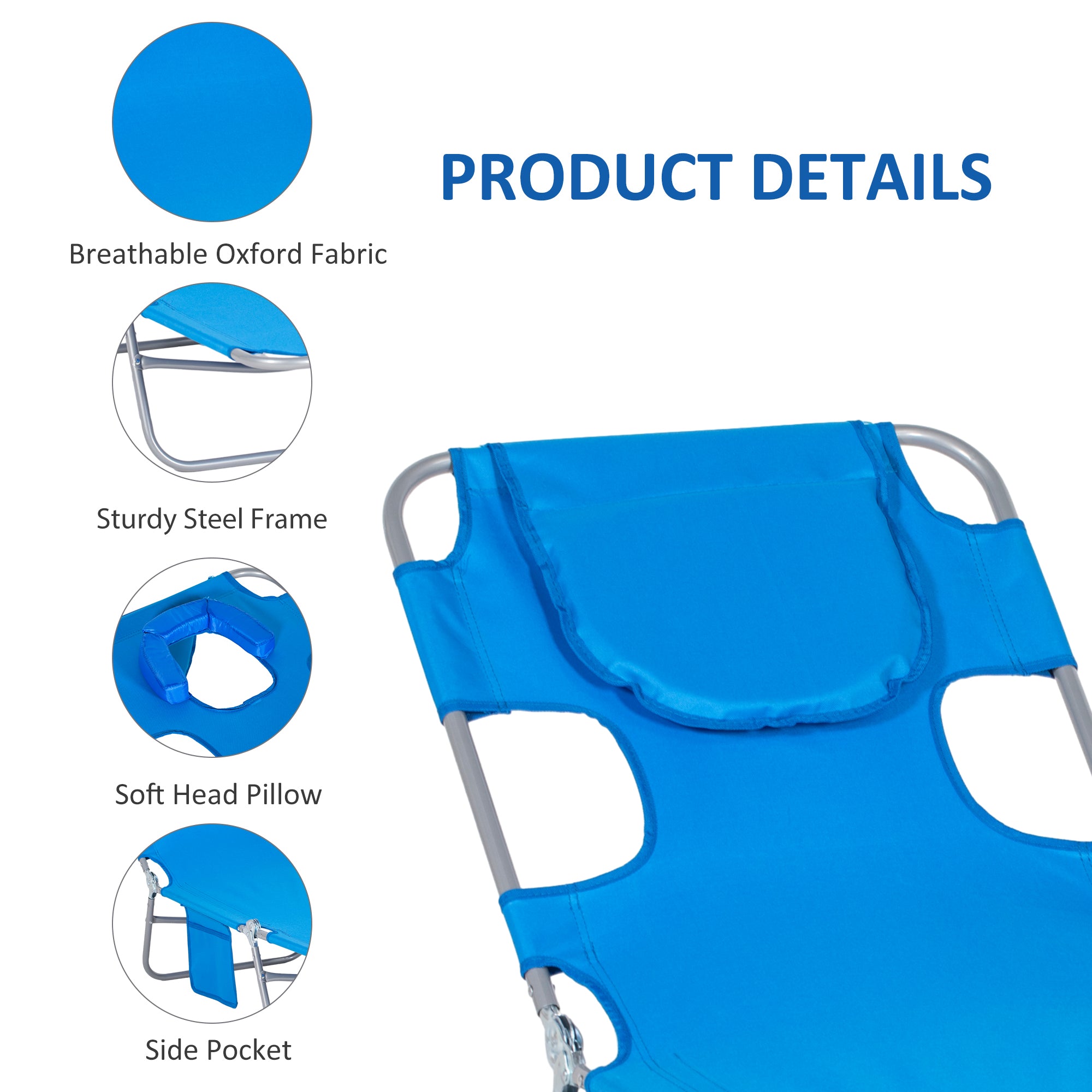 Outsunny Foldable Sun Lounger with Reading Hole - Blue