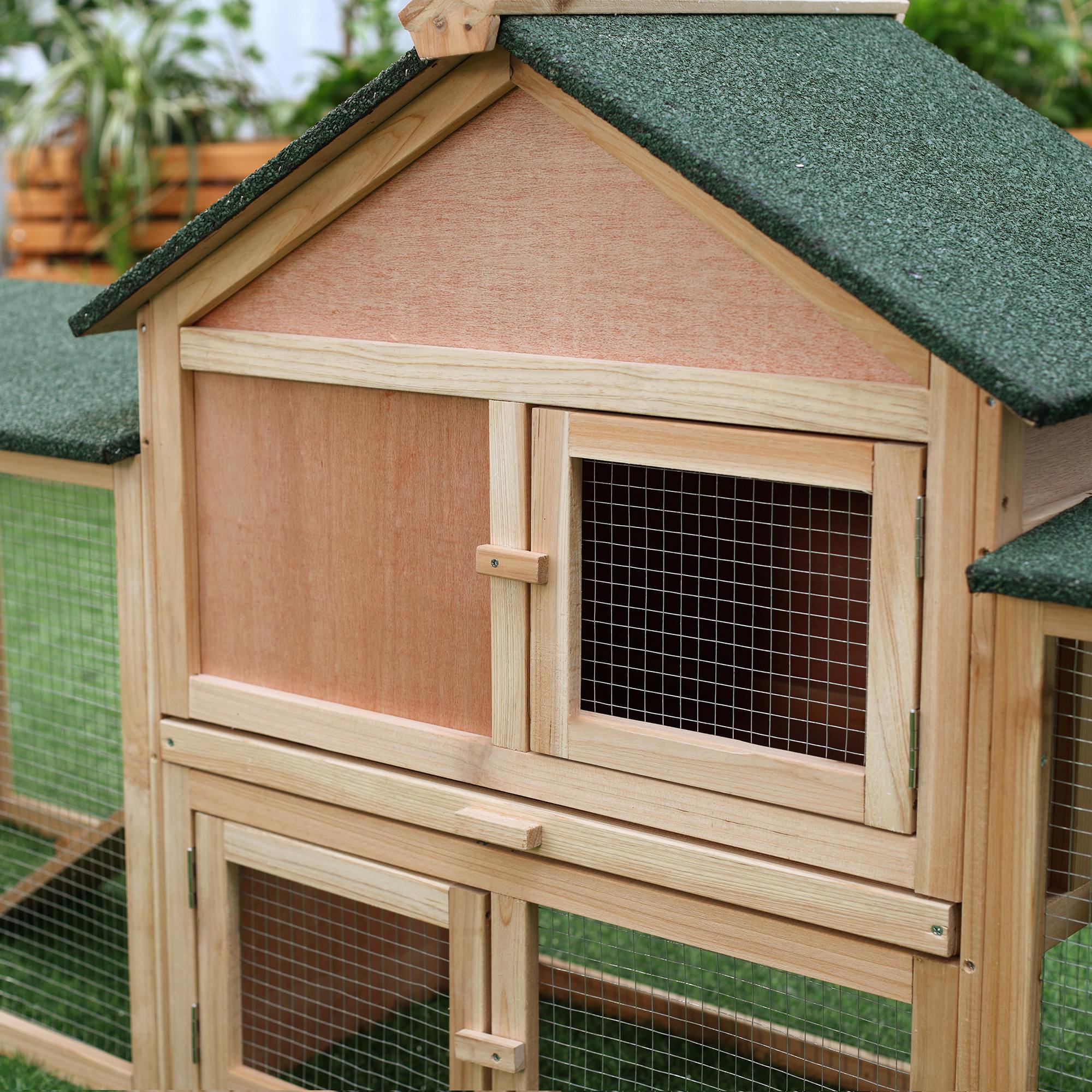 PawHut Large Rabbit Hutch Outdoor Wooden Guinea Pig Hutch with Run, 2 Storey Bunny House 210 x 45.5 x 84.5 cm - North Peak Garden Furniture