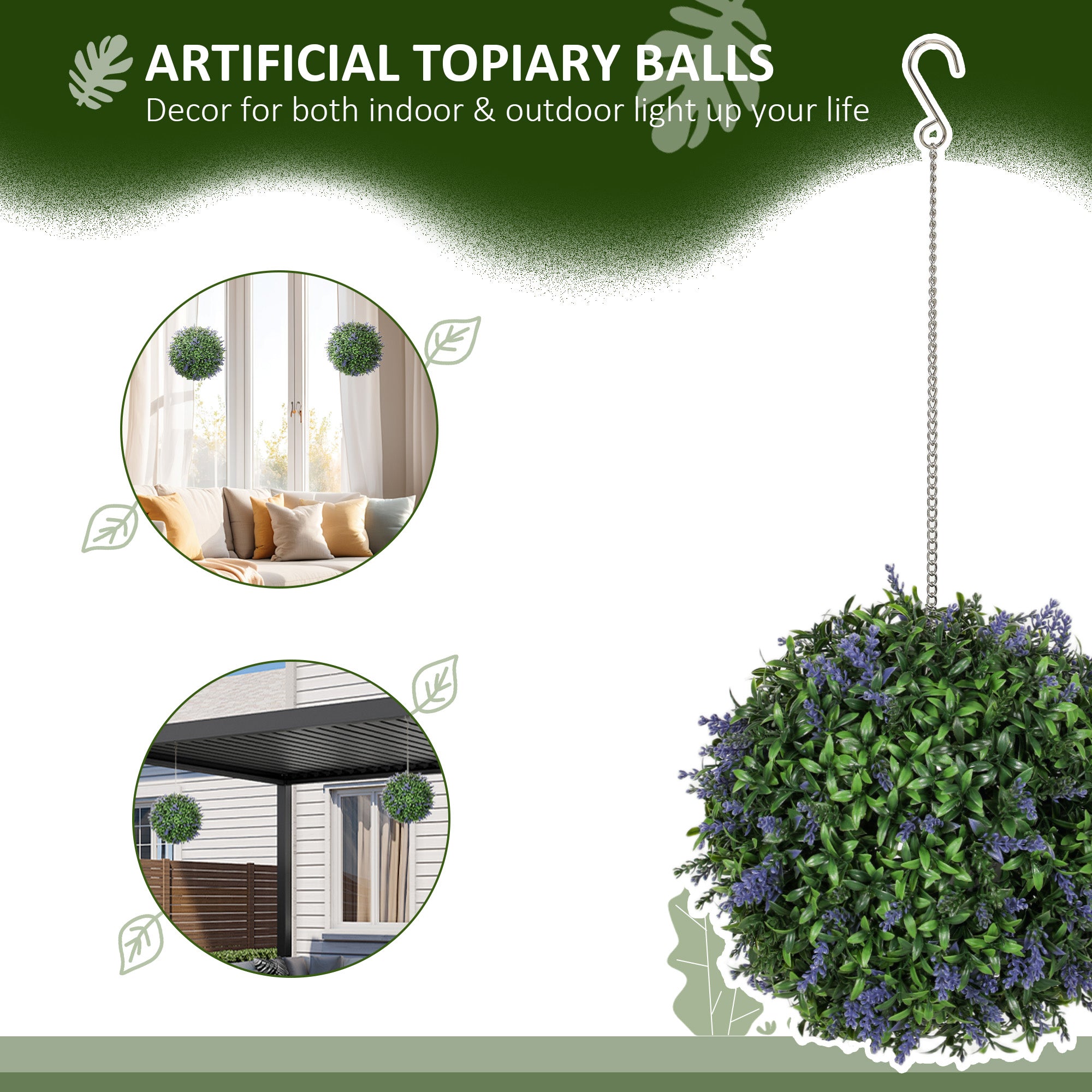 HOMCOM Set of 2 Artificial Plant Topiary Balls, UV-protected Fake Decorative Plants, Faux Plants for Home Indoor Outdoor Decor, 27cm, Purple - North Peak Garden Furniture