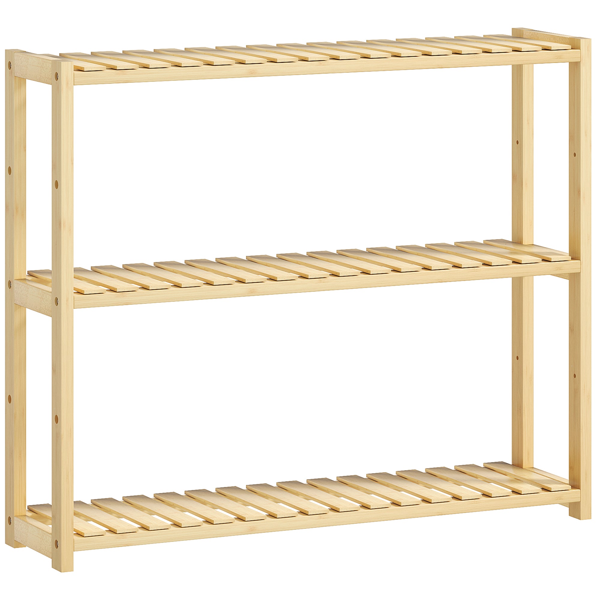 HOMCOM 3-Tier Bamboo Bathroom Storage Shelf, Wall-Mounted or Stand, Display Stand Shelving Unit with Adjustable Rack for Kitchen Bathroom Living Room, Natural - North Peak Garden Furniture