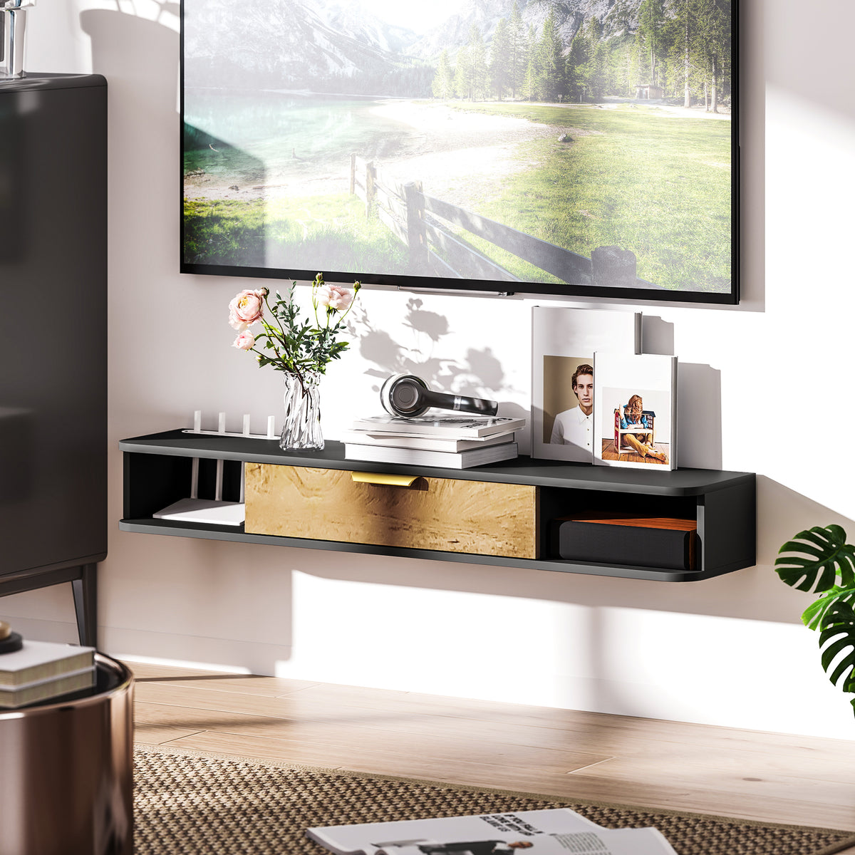 HOMCOM 120 cm Floating TV Stand with Storage - Charcoal Grey