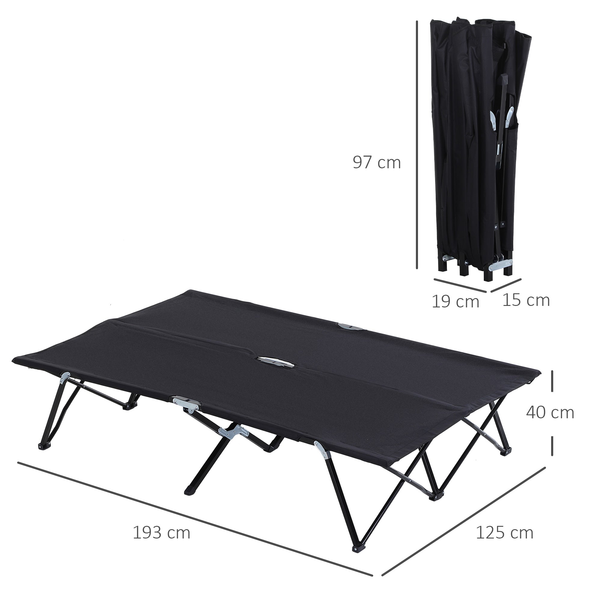 Outsunny Double Camping Cot Bed, with Bag - Black - North Peak Garden Furniture