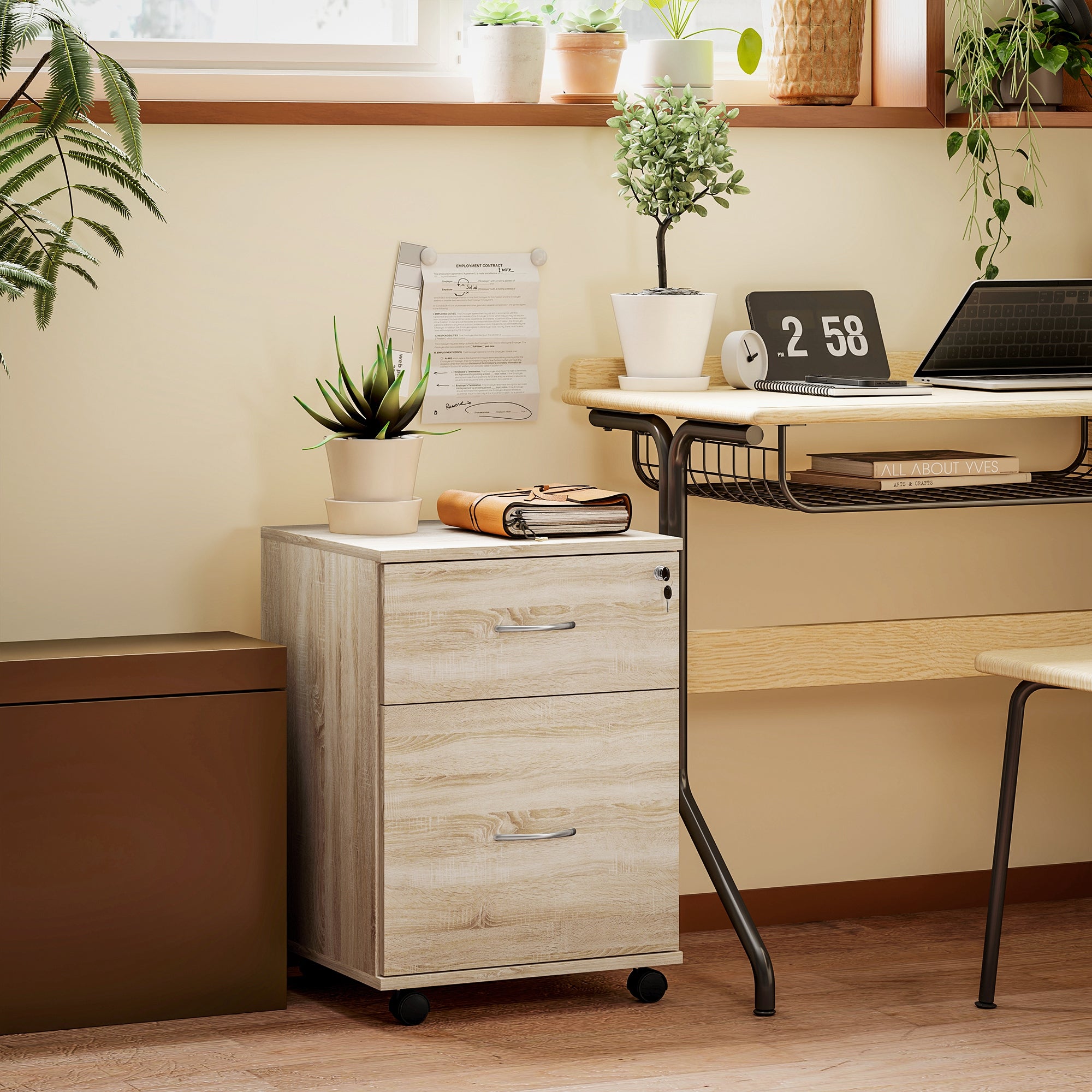 HOMCOM Two Drawer Lockable Filing Cabinet - Wood-Effect - North Peak Garden Furniture