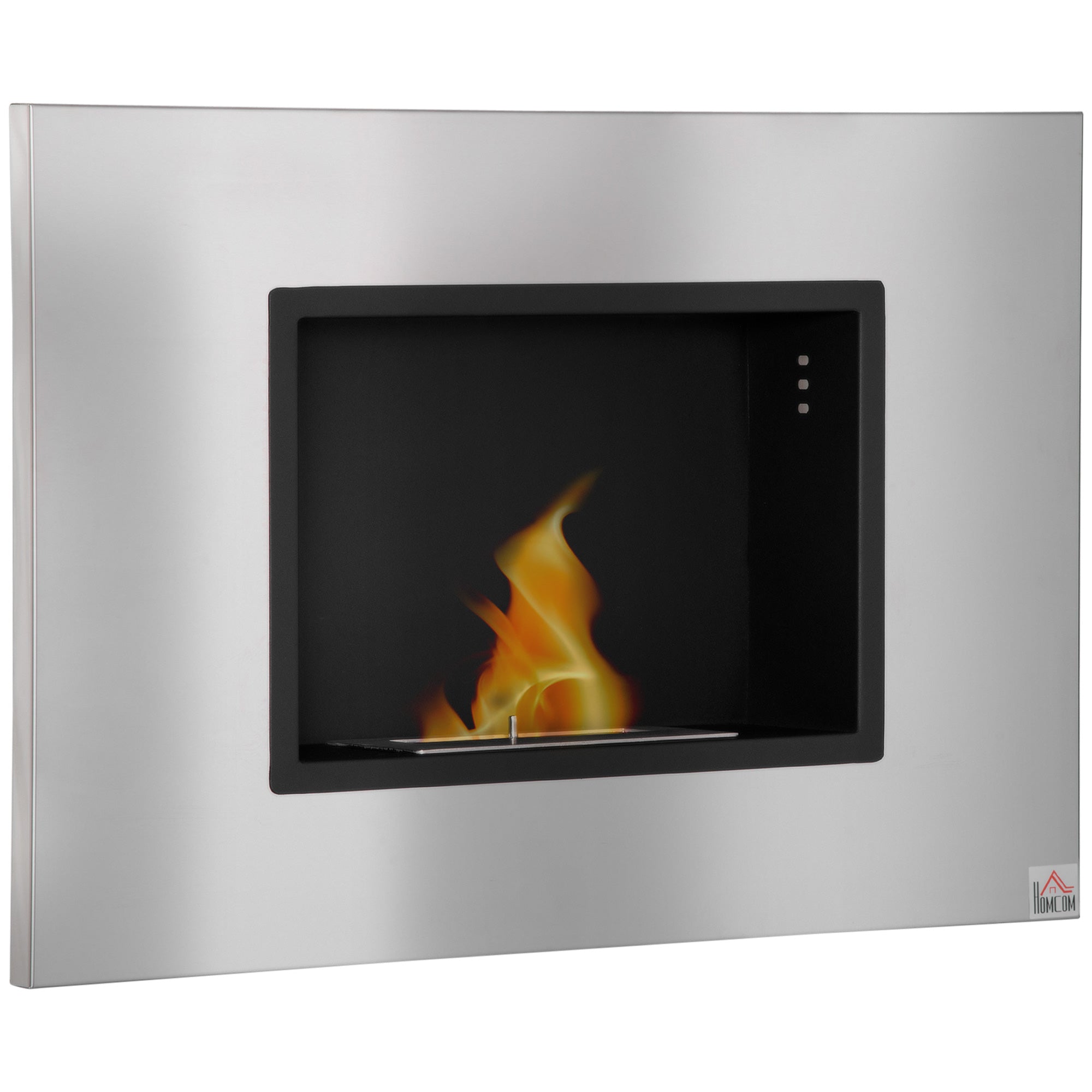 HOMCOM Wall Mounted Ethanol Fireplace, Stainless Steel Bioethanol Heater Stove Fire with 1.5L Tank, 3 Hour Burning Time, Silver - North Peak Garden Furniture