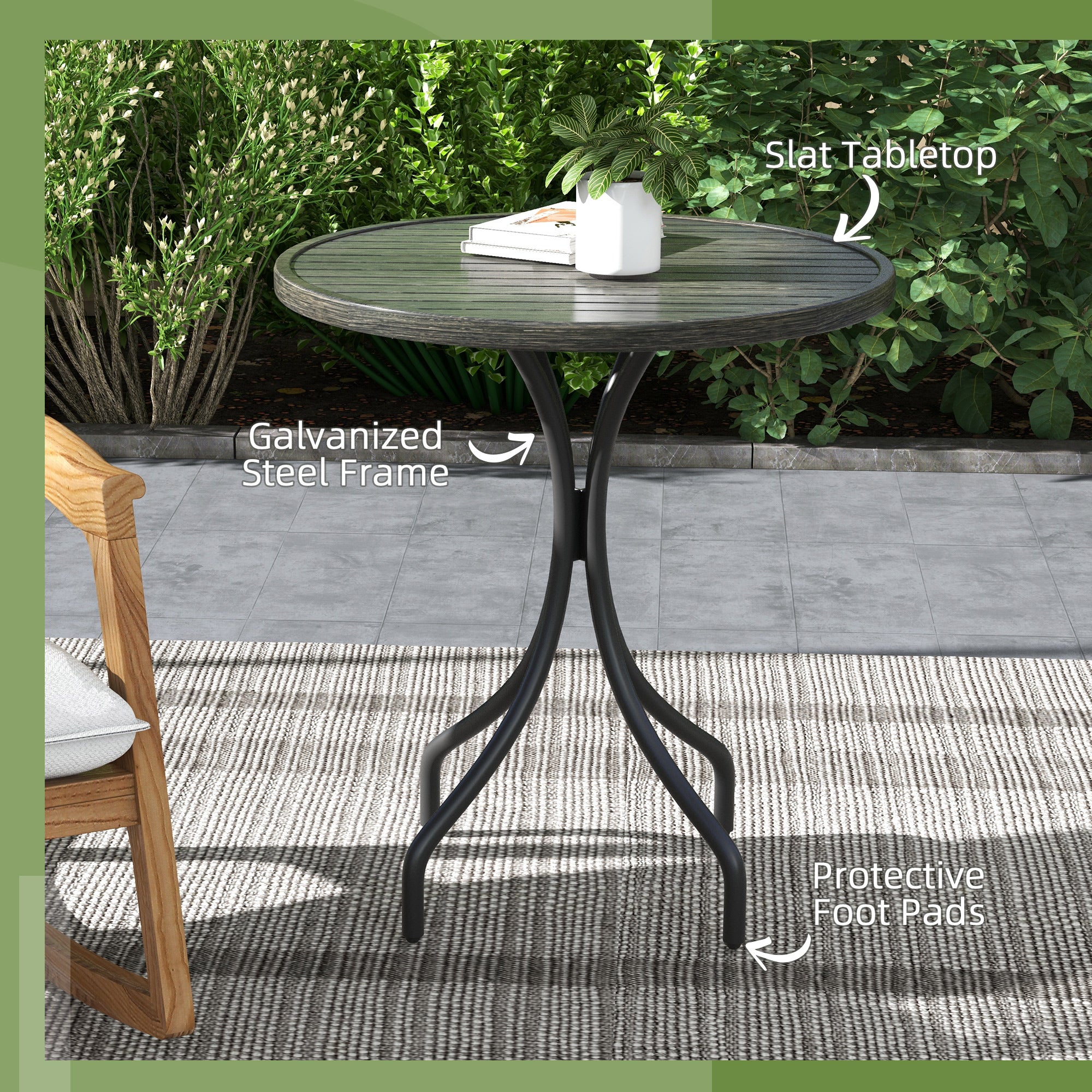 Outsunny Φ66cm Galvanised Steel Garden Table - Grey - North Peak Garden Furniture