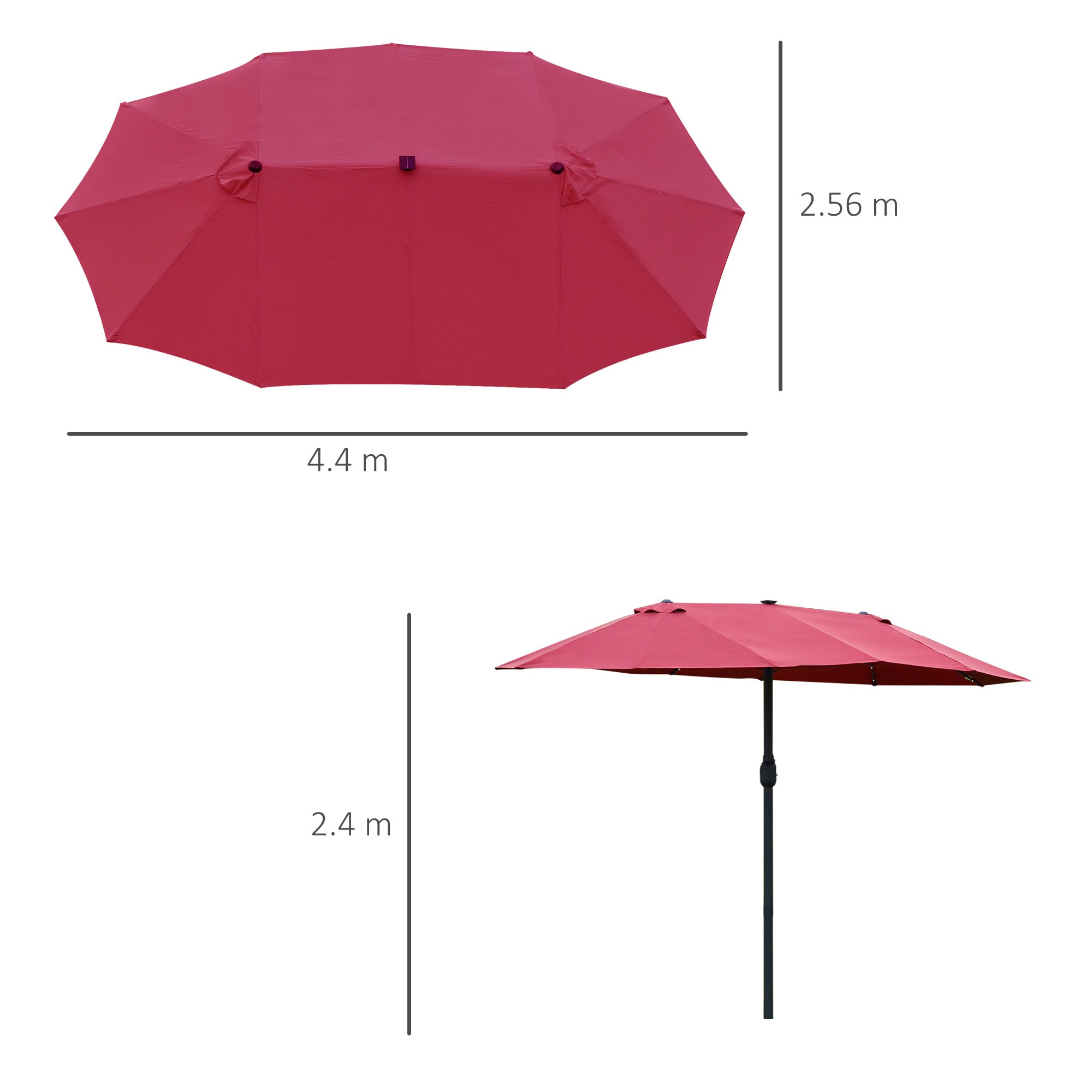 Outsunny 4.4m Double-Sided Sun Umbrella Patio Parasol LED Solar Lights Red - North Peak Garden Furniture