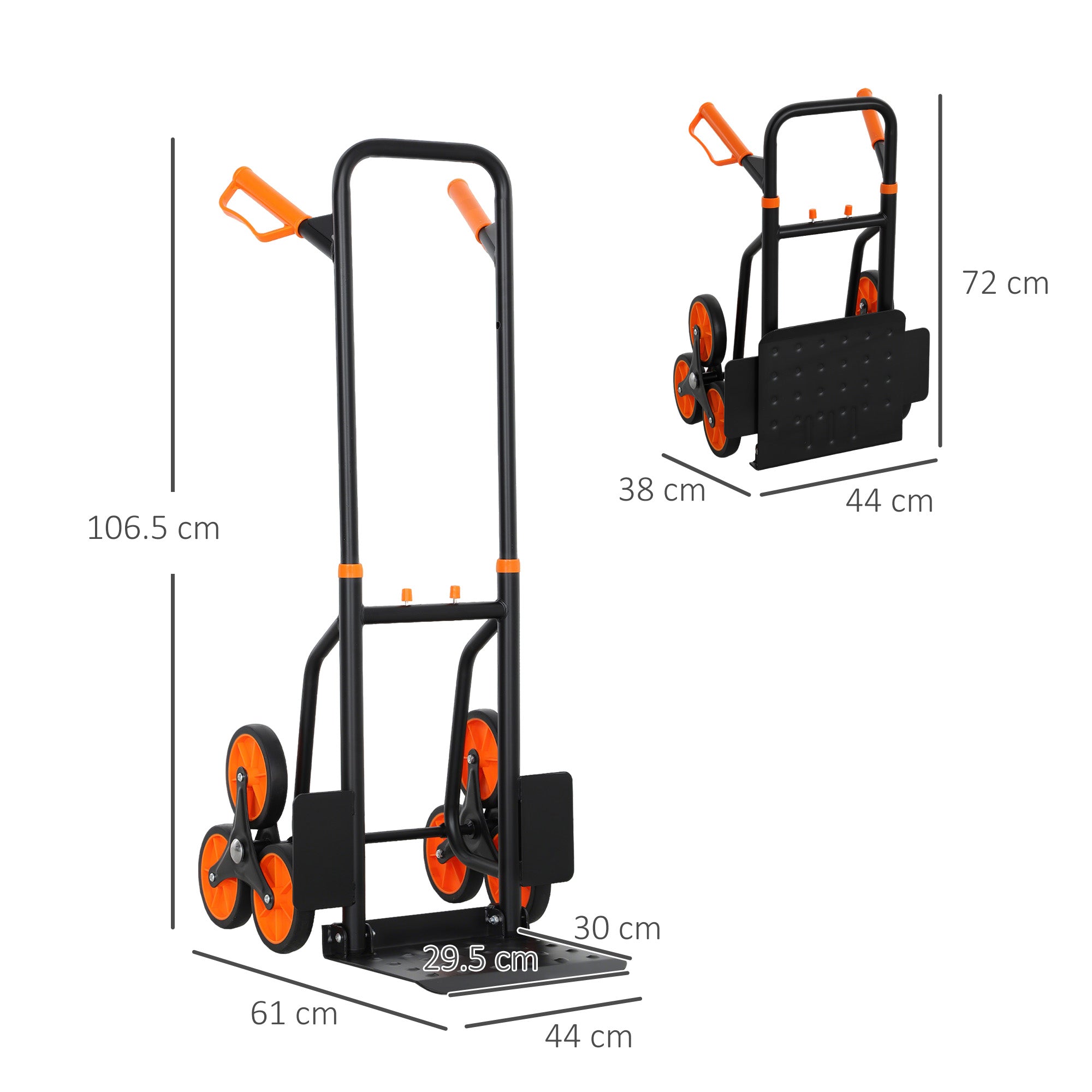 DURHAND Steel Climbing Stairs Trolley Hand Trucks 6-Wheels Foldable Load Cart 120kg, Orange - North Peak Garden Furniture