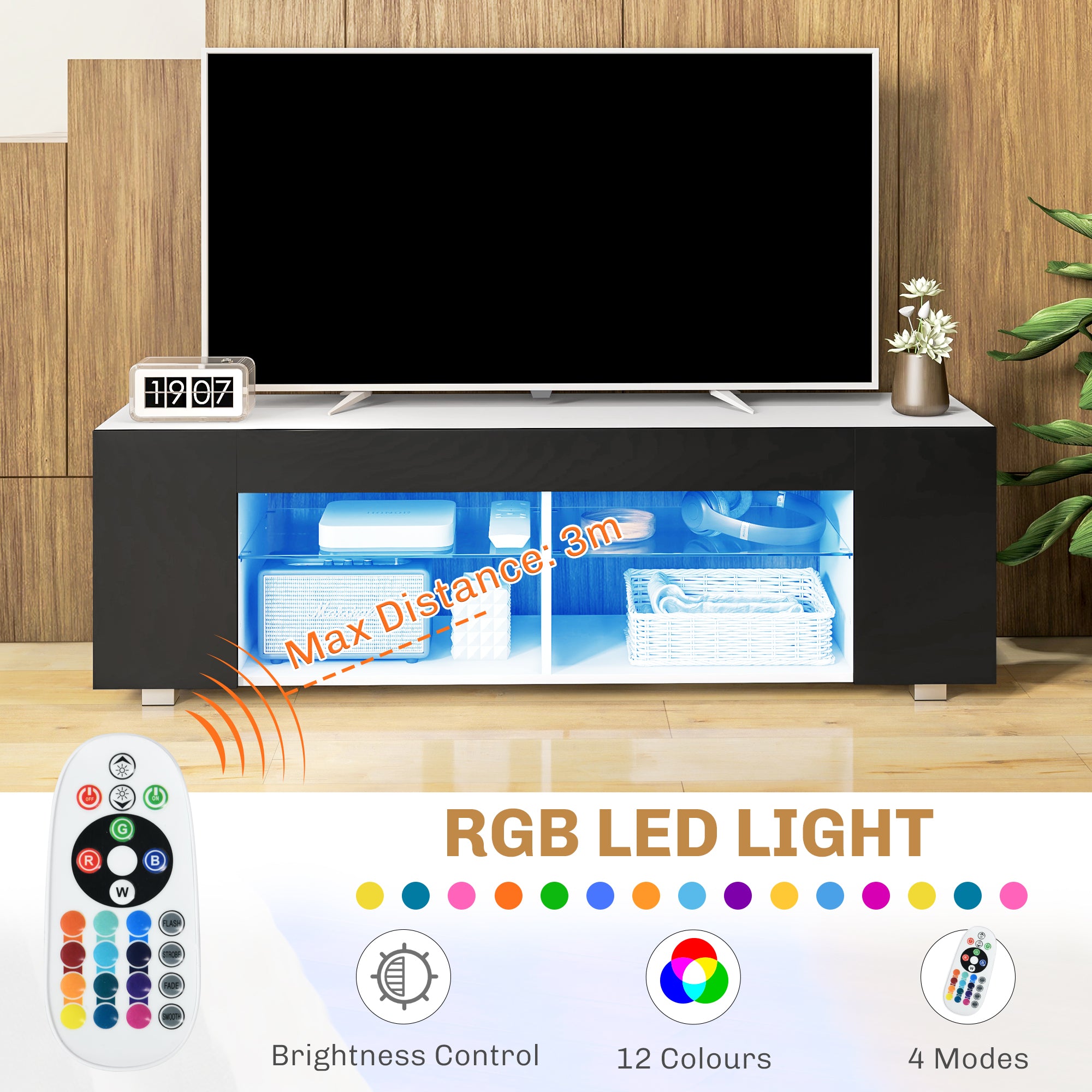 HOMCOM Multi-Shelf TV Cabinet, with Adjustable LED Lights - Black - North Peak Garden Furniture