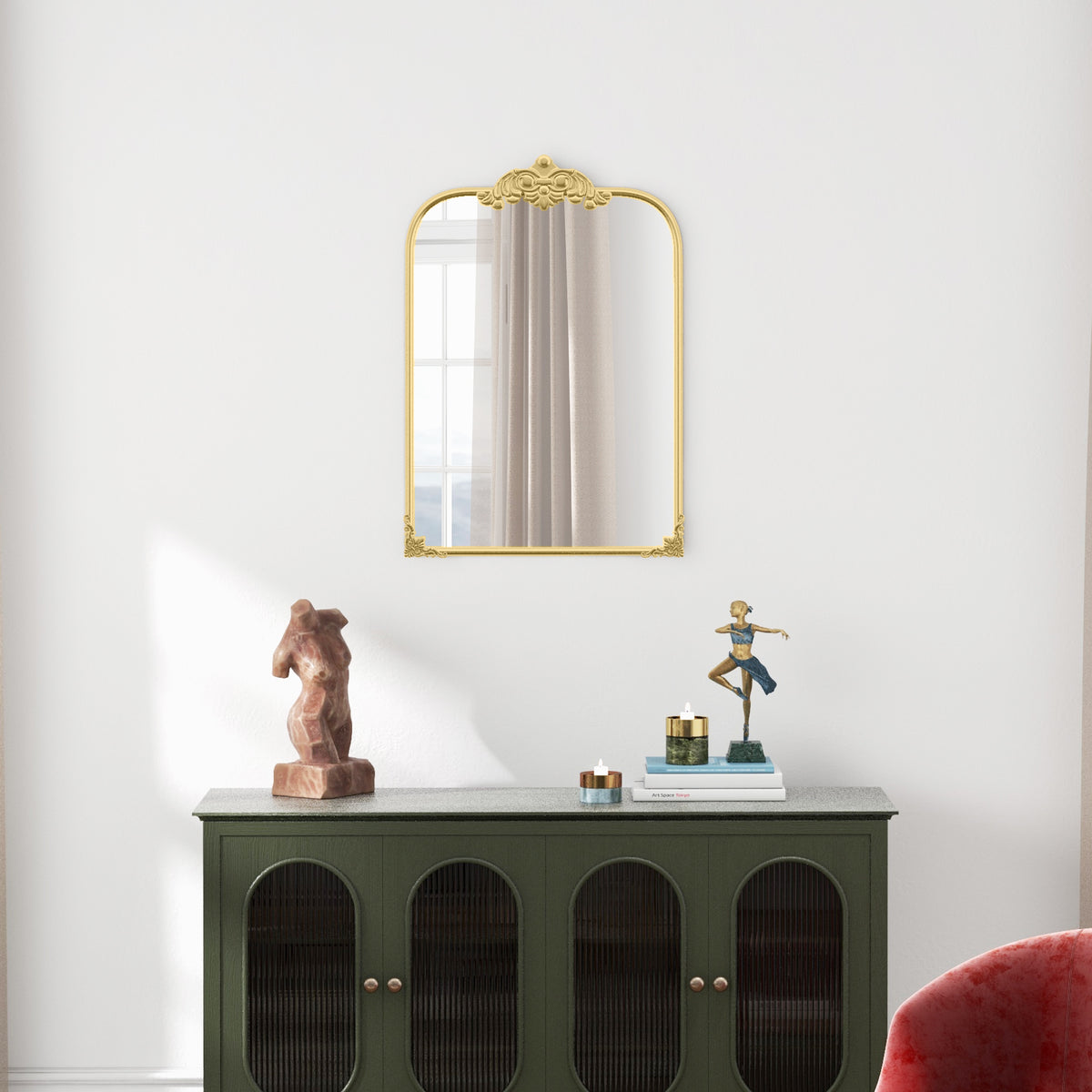 HOMCOM Wall Mirror, Decorative Baroque Mirror with Metal Frame, for Bedroom and Living Room, 60 x 87 cm, Gold Tone