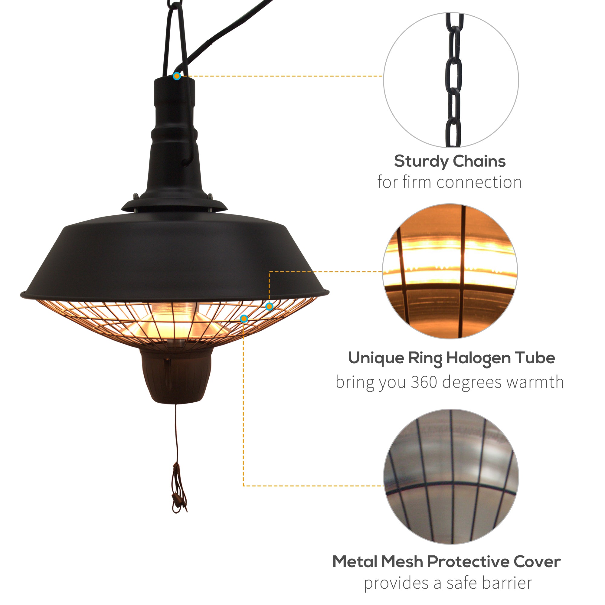 Outsunny 2100W Outdoor Ceiling Mounted Halogen Electric Heater Hanging Patio Garden Warmer Light - Black - North Peak Garden Furniture