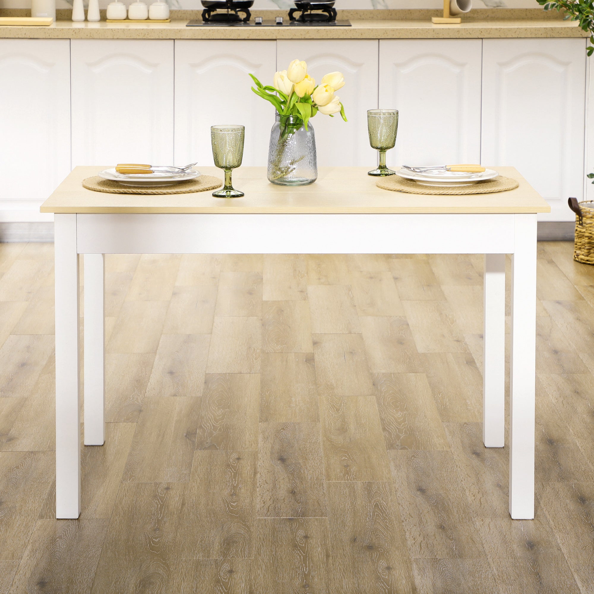 HOMCOM Dining Table for 4 to 6, Modern Kitchen Table with Wood Effect Tabletop, Thick Legs, 120cm, Oak Wood Grain - North Peak Garden Furniture
