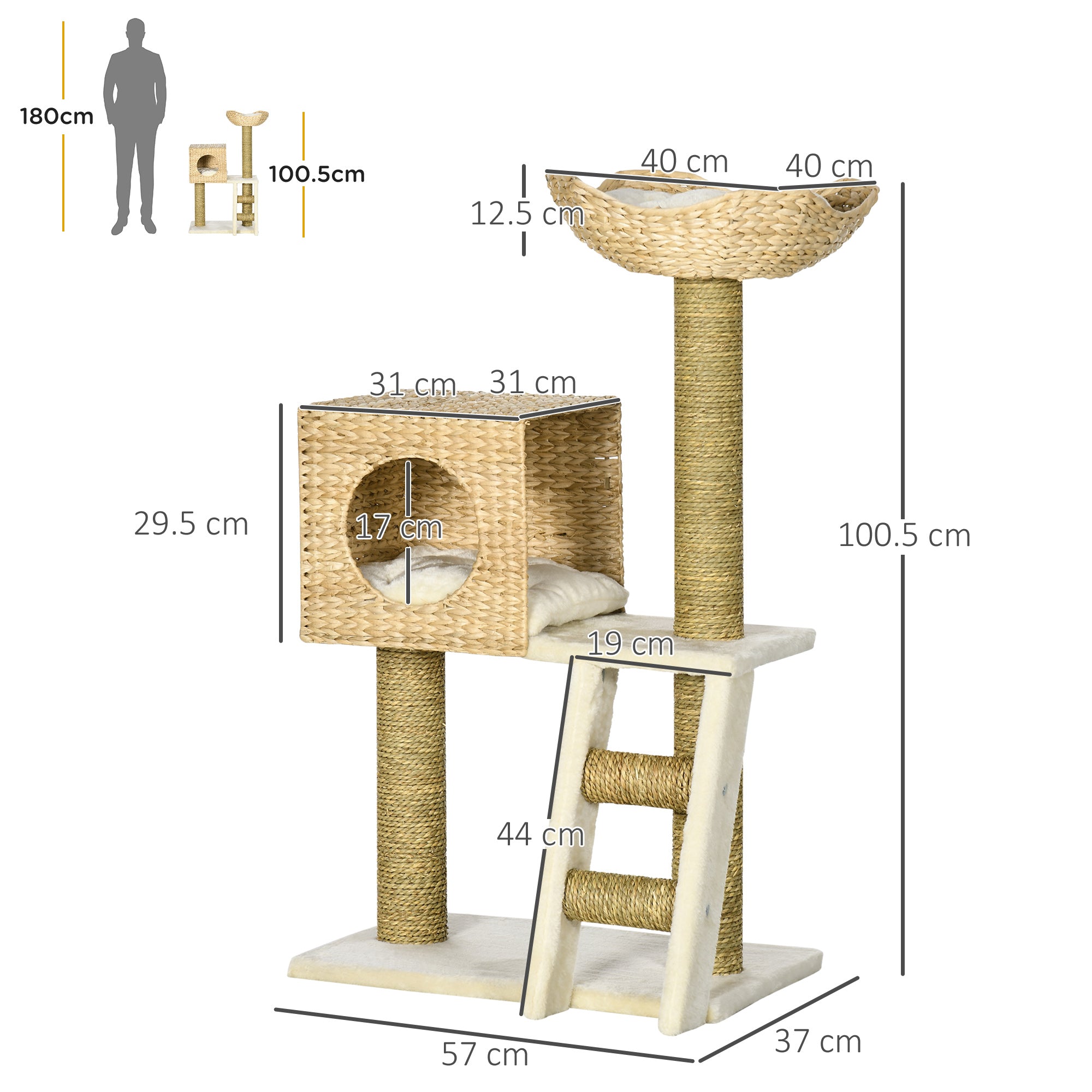 PawHut Cat Tree, with Scratching Posts, Bed, Cat House - Natural Finish - North Peak Garden Furniture