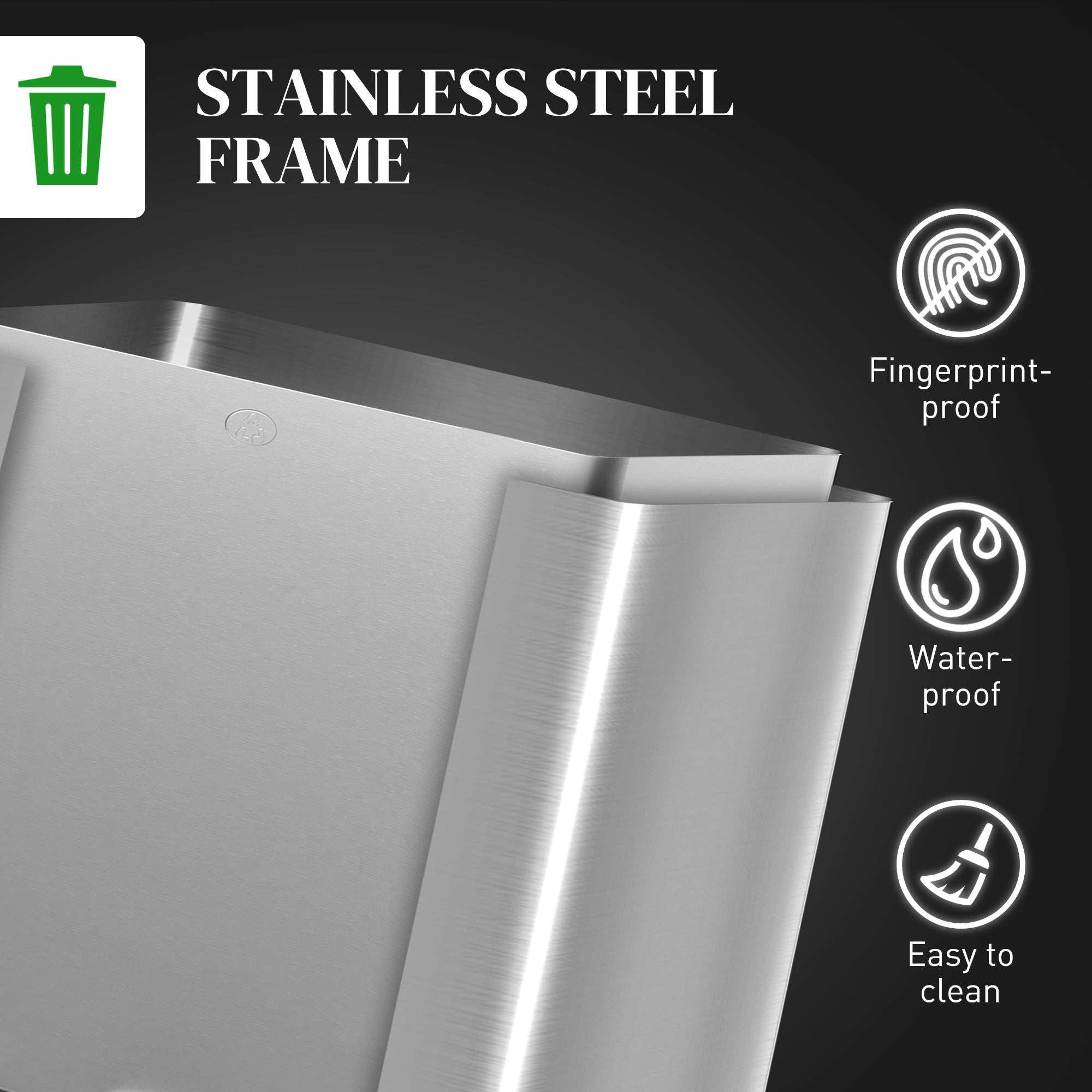 HOMCOM 3 x 15L Pedal Bin, Steel Triple Kitchen Bin with Soft Close Lid, Removable Inner Buckets, Fingerprint-Proof, Silver - North Peak Garden Furniture