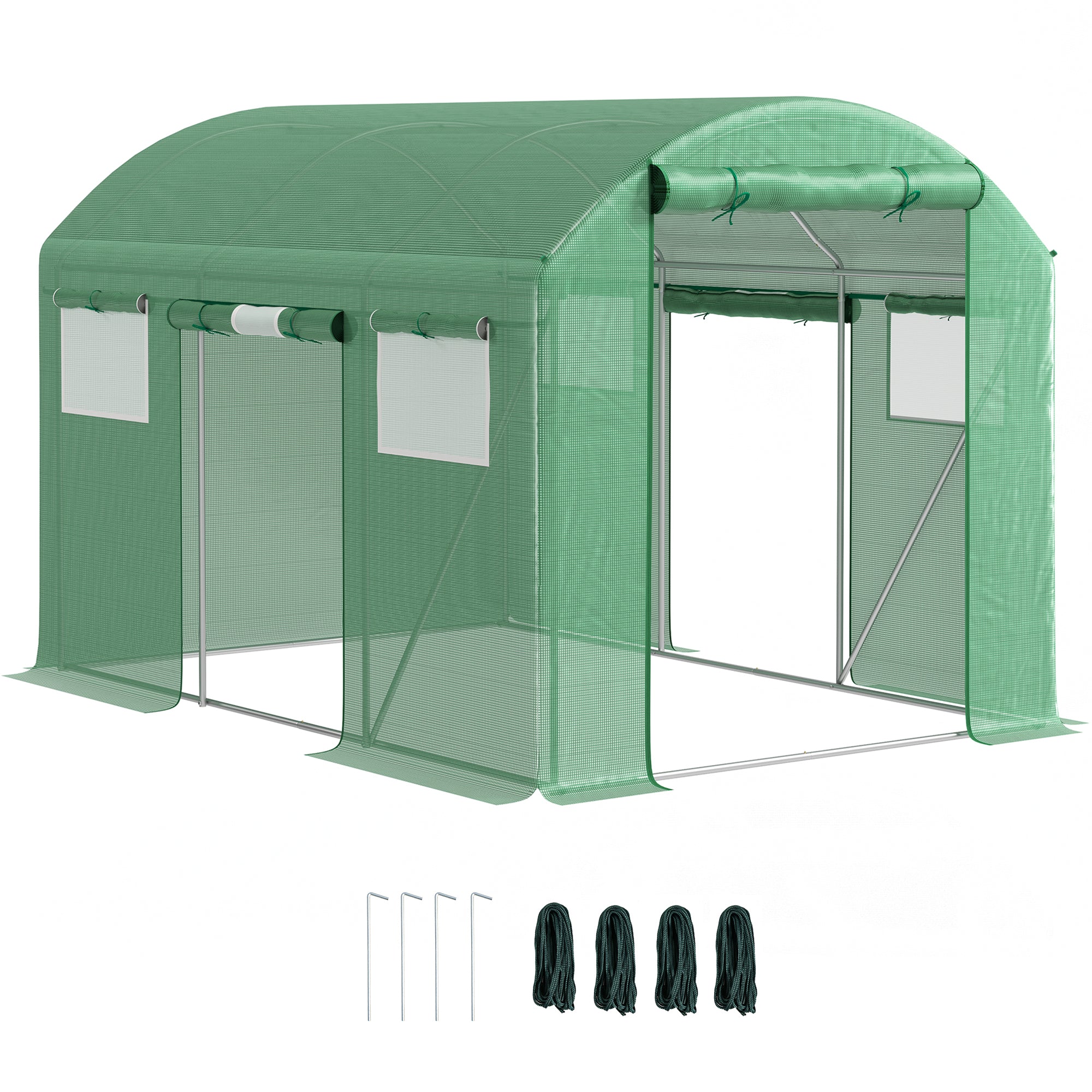Outsunny 9.8 x 6.6ft Walk-In Polytunnel Greenhouse - Green - North Peak Garden Furniture