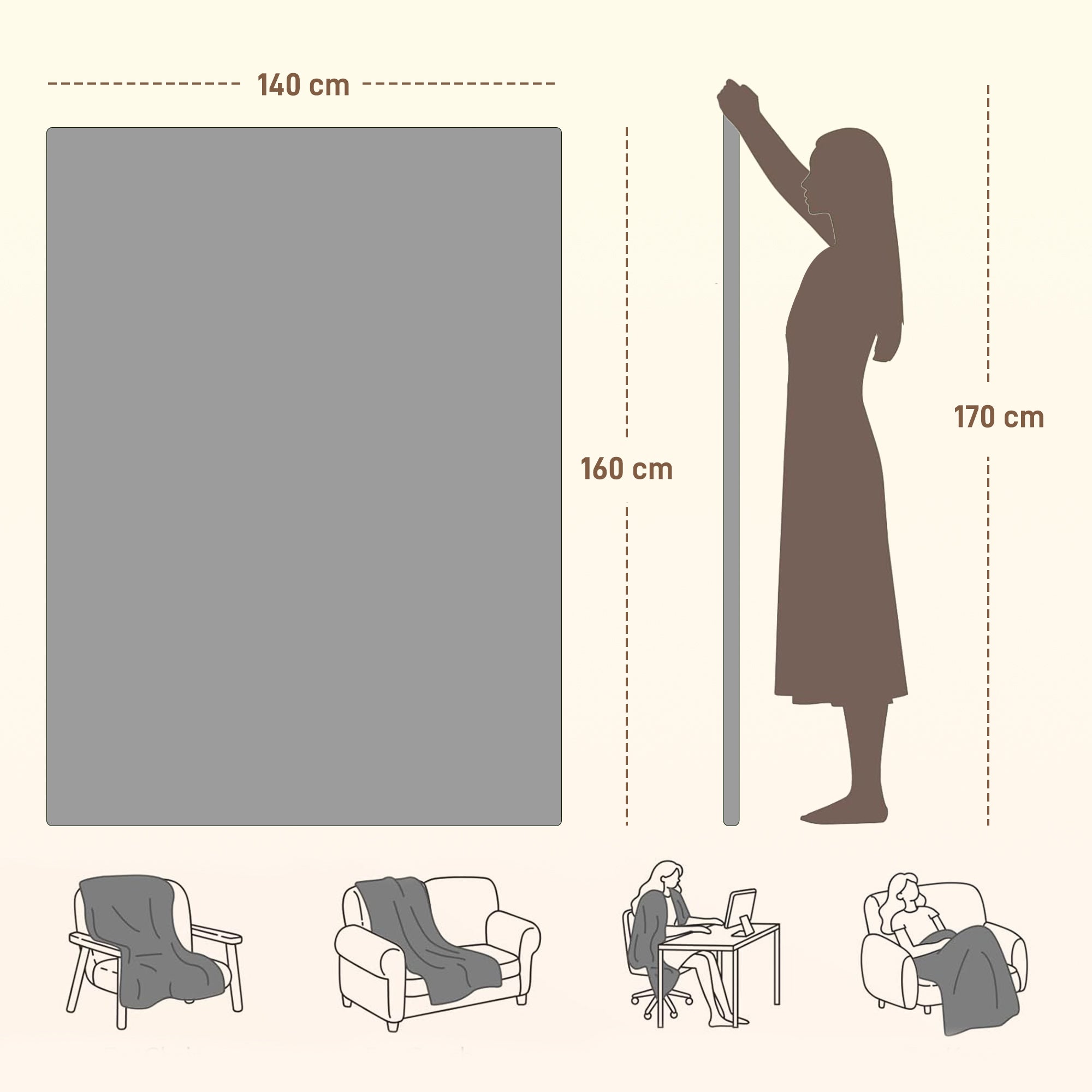 HOMCOM Electric Blanket with Dual Controllers, Machine Washable Heated Throw Blanket with Ultra Soft Flannel Fabric, 5 Heating Levels, 10 Hour Timer, Grey