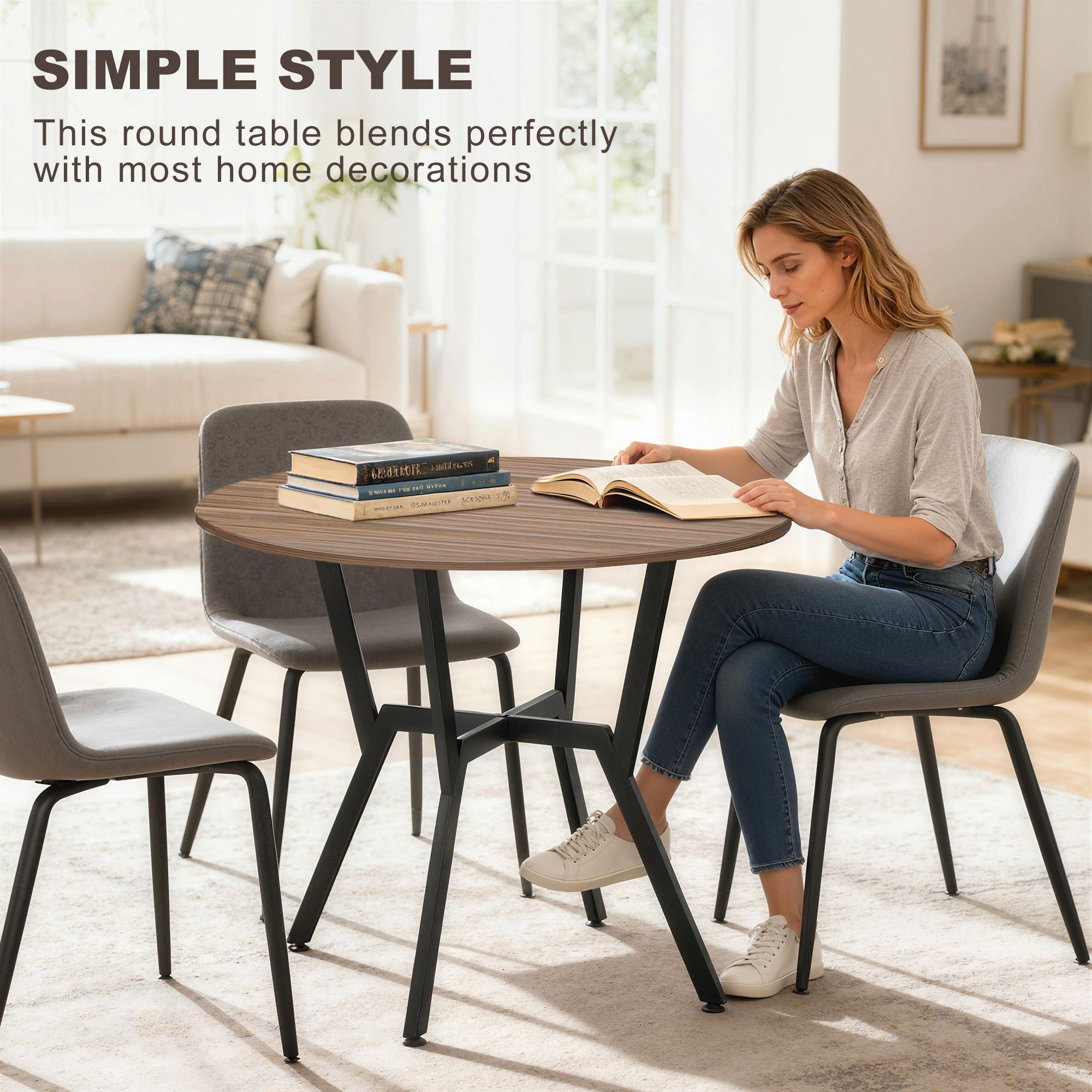HOMCOM Dining Room Table with Black Legs Anti-slip Foot Pads for Living Room Dining Room 90 x 76 cm Brown