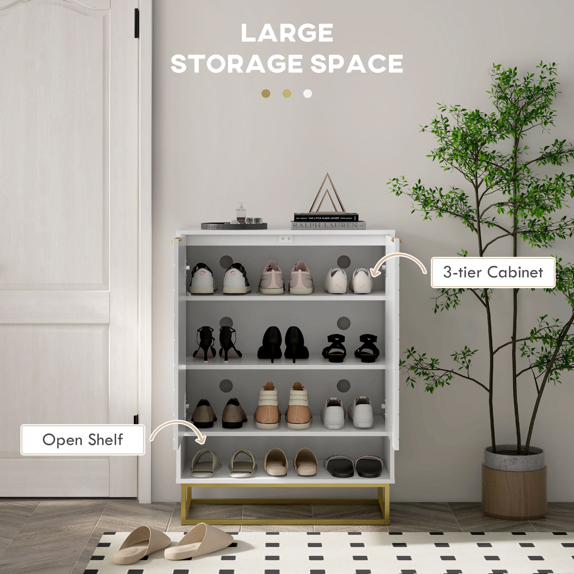 HOMCOM Shoe Storage Cabinet, Modern Shoe Cupboard with Open Shelf, Adjustable Shelf, 6 Vents, Shoe Rack for 12 Pairs of Shoes - North Peak Garden Furniture