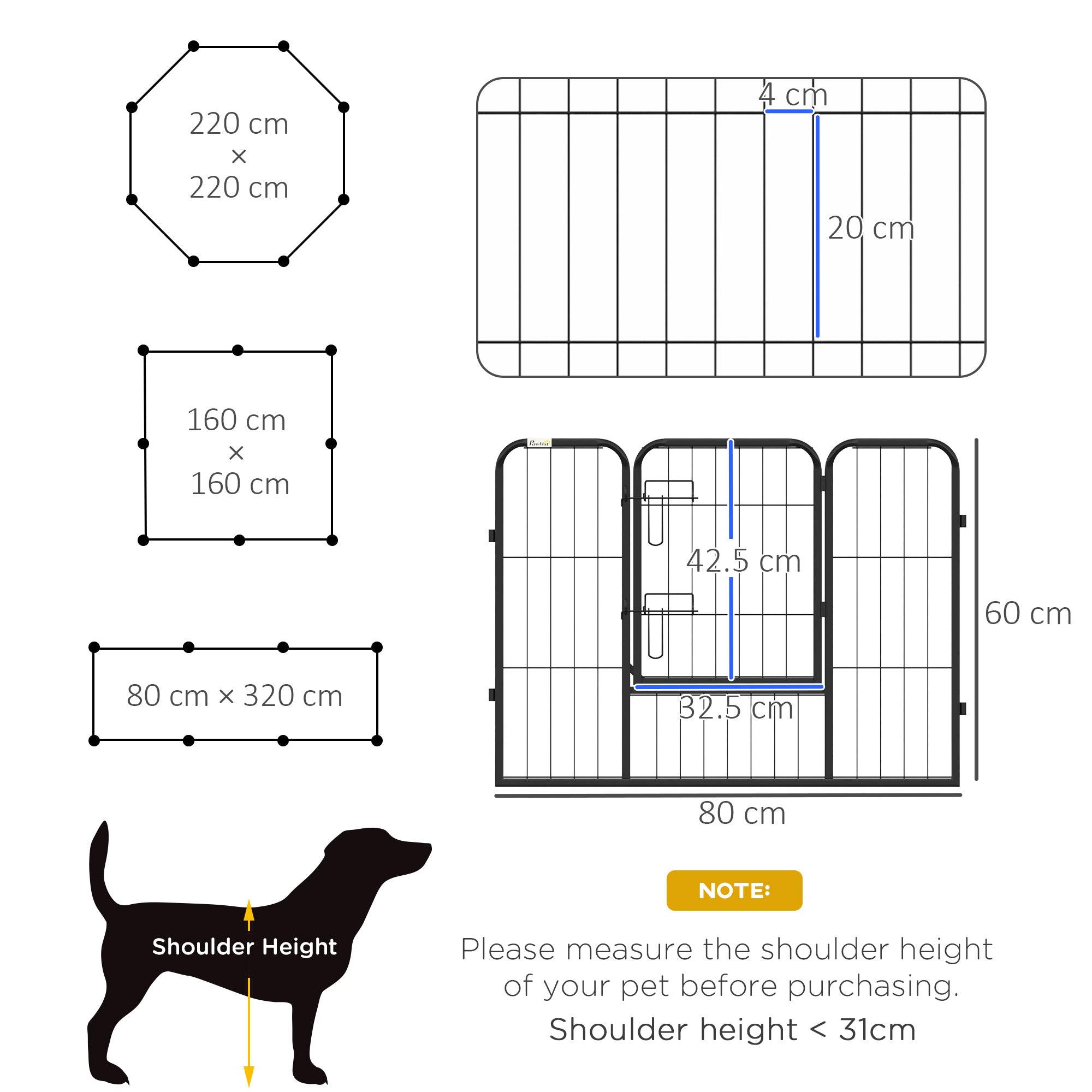 PawHut Steel 8 Panel Dog pen Pet Puppy PlayPen Black - North Peak Garden Furniture