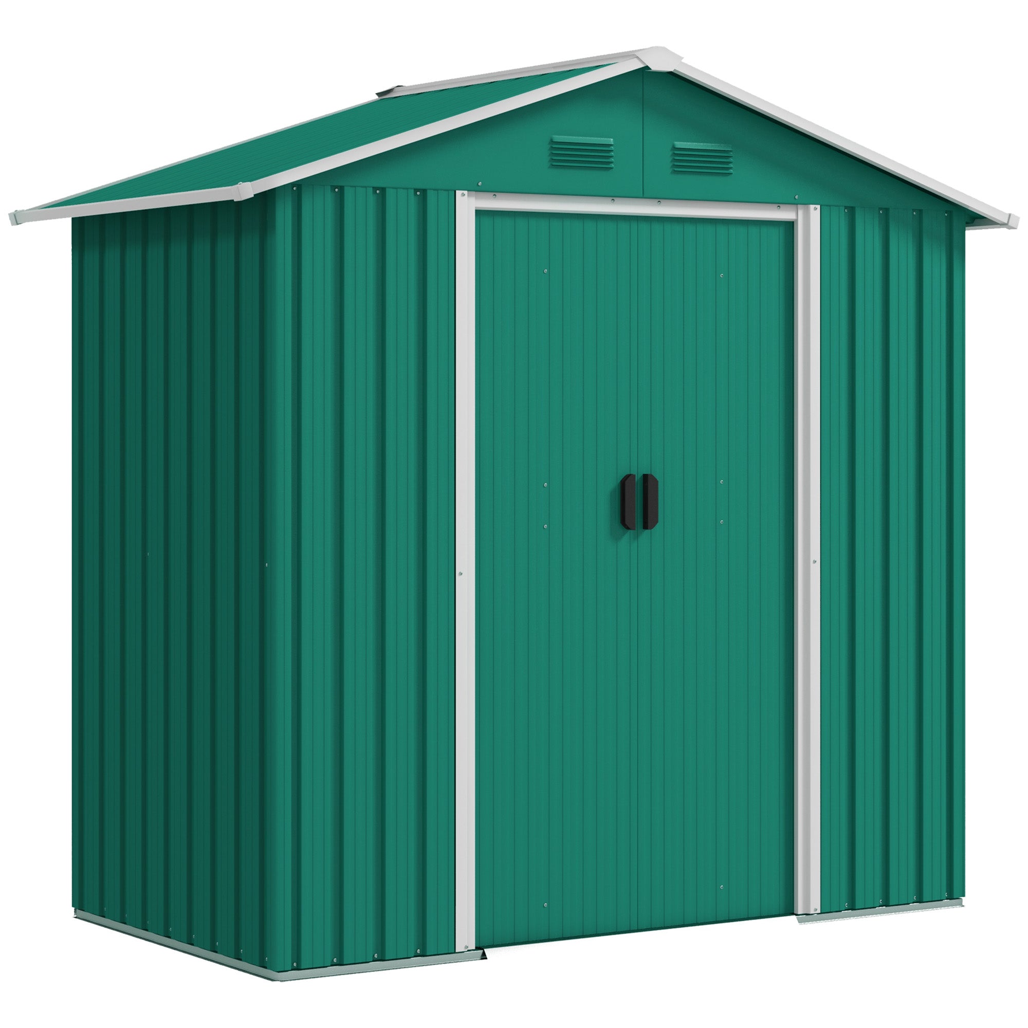 Outsunny 6.5ft x 3.5ft Metal Garden Storage Shed for Outdoor Tool Storage with Double Sliding Doors and 4 Vents, Green - North Peak Garden Furniture