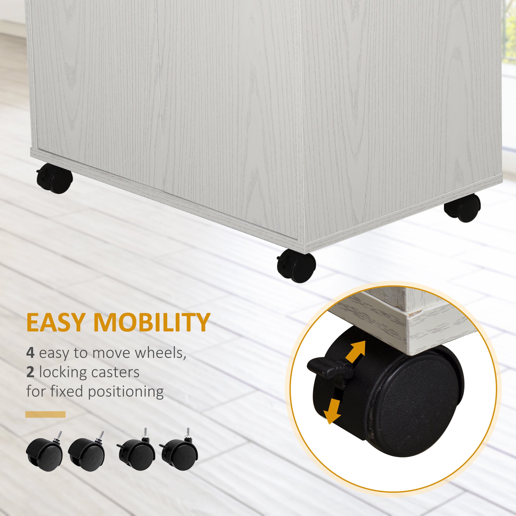 HOMCOM Kitchen Storage Unit, Modern Microwave Stand Trolley Cart, Sideboard with Cabinet, Locking Wheels, Shelf for Living Room, Dining Room, White - North Peak Garden Furniture