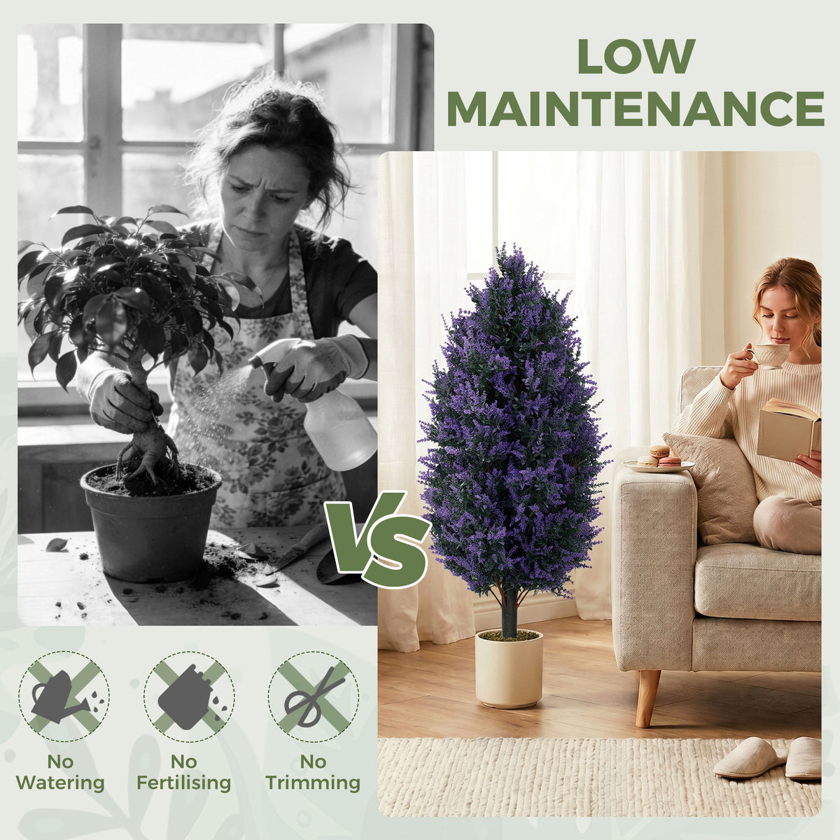 HOMCOM Set of 2 Artificial Lavender Flowers, Indoor Outdoor Fake Plants with Stakes, UV Resistant for Garden,  90 cm, Blue