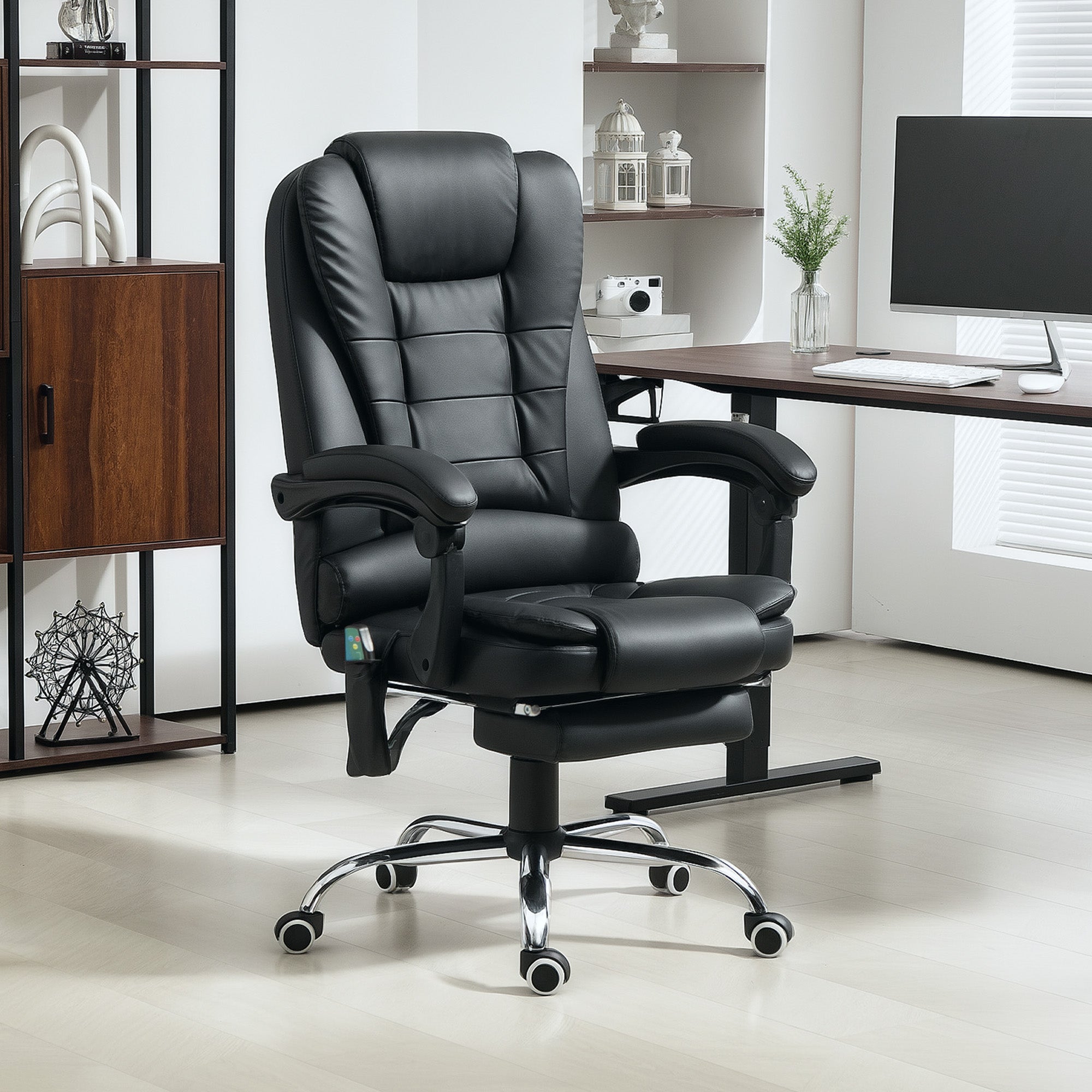 Vinsetto Heated 6 Points Vibration Massage Executive Office Chair Adjustable Swivel Ergonomic High Back Desk Chair Recliner with Footrest Black - North Peak Garden Furniture