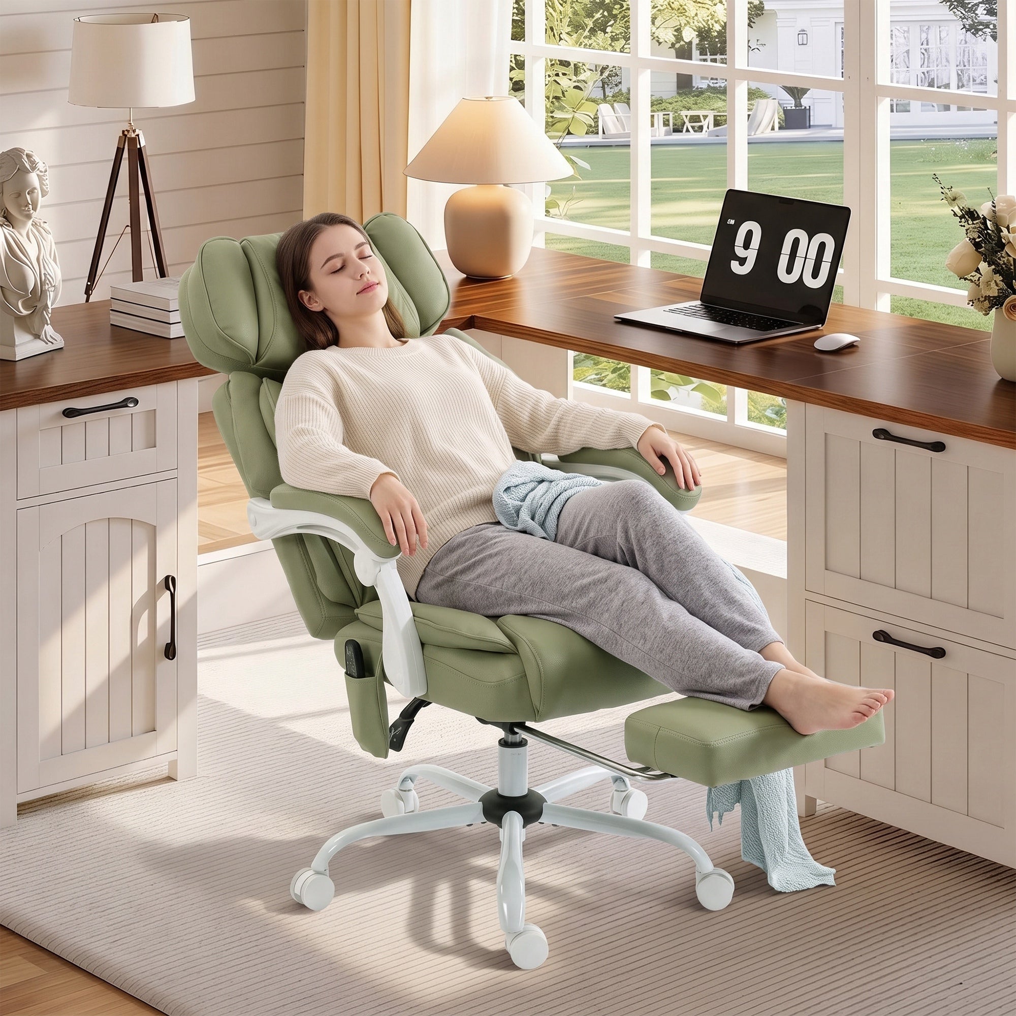 HOMCOM High Back Vibration Massage Office Chair Heated Reclining Computer Chair w/ Adjustable Height, Swivel Wheels, Lime Green