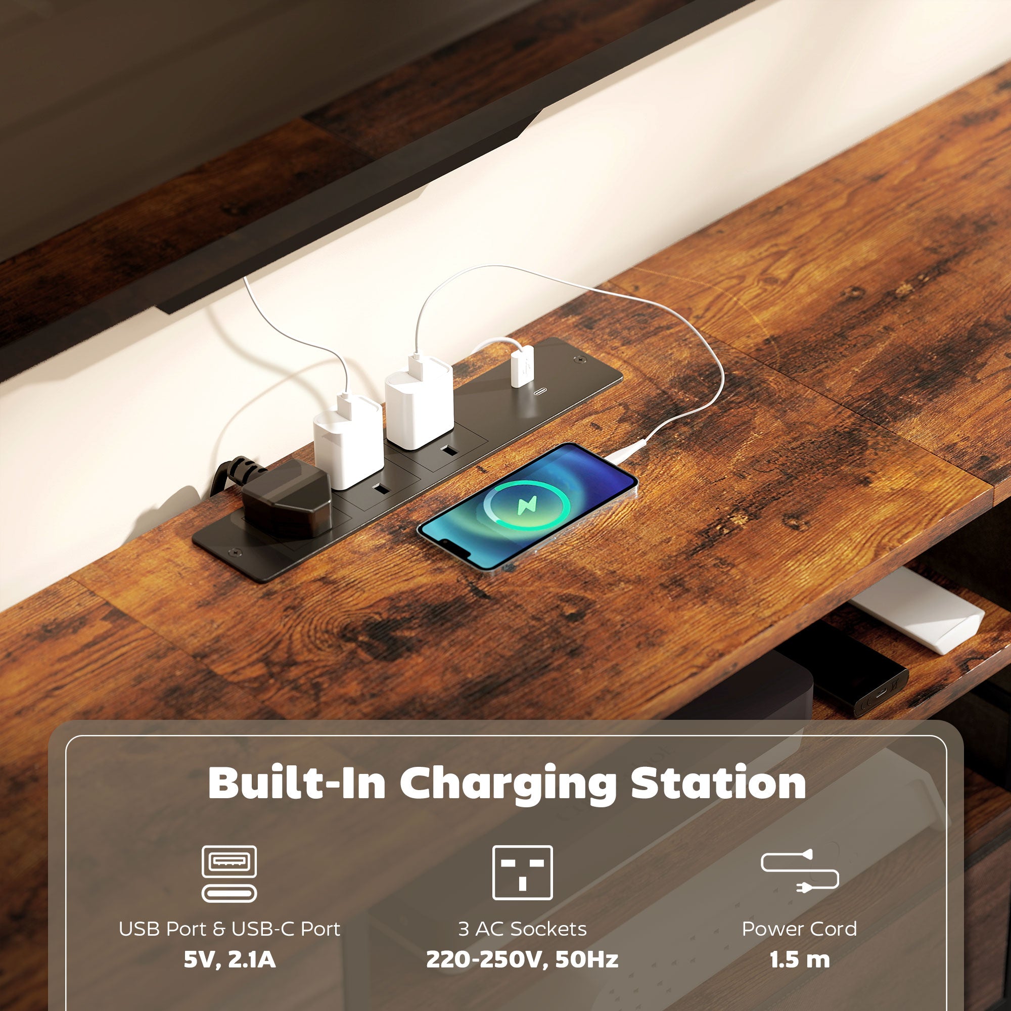 HOMCOM Multi-Storage Industrial TV Stand - Brown/Grey/Black