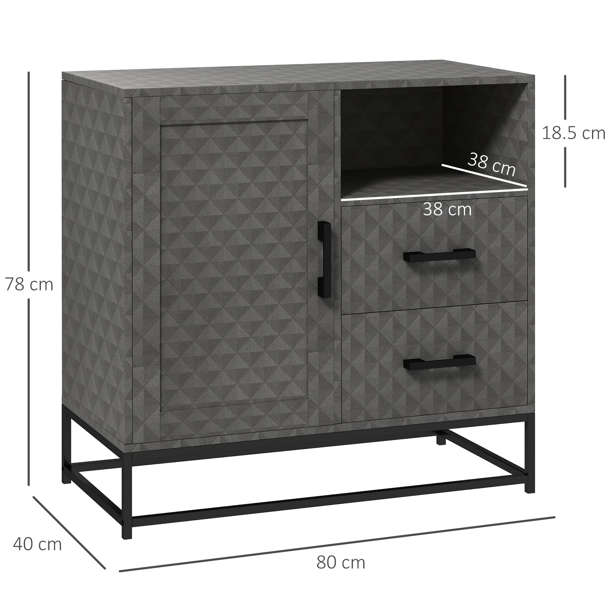 HOMCOM Sideboard with Adjustable Shelf, Freestanding Sideboard Storage Cabinet with Open Compartment and 2 Drawers, Grey - North Peak Garden Furniture