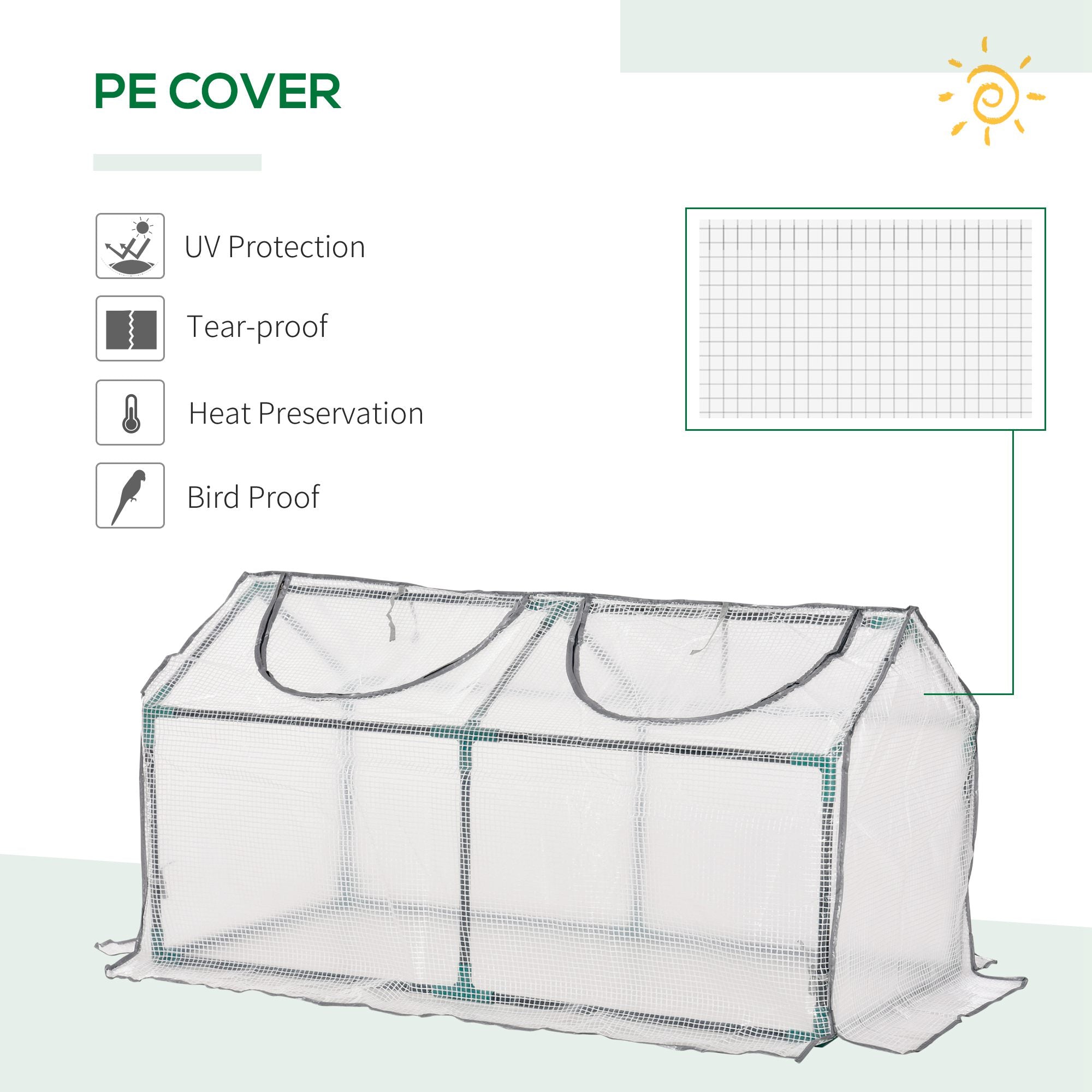 Outsunny Mini Greenhouse Portable Flower Planter Tomato Vegetable House for Garden Backyard with Zipper 120 x 60 x 60 cm, White - North Peak Garden Furniture
