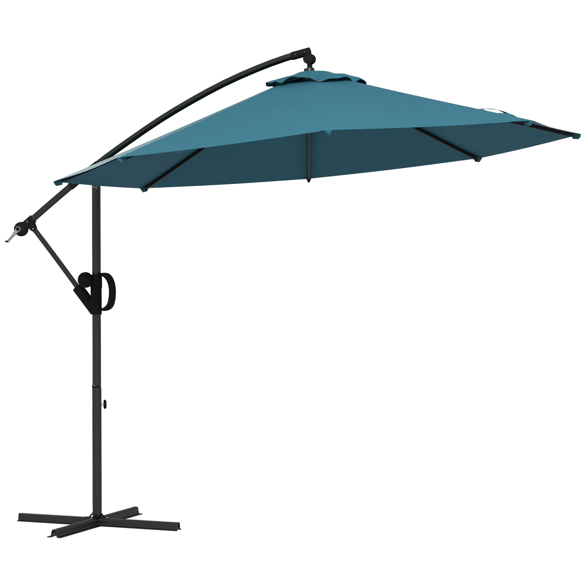Outsunny 3m Offset Cantilever Parasol Umbrella, with Cross Base - Blue - North Peak Garden Furniture