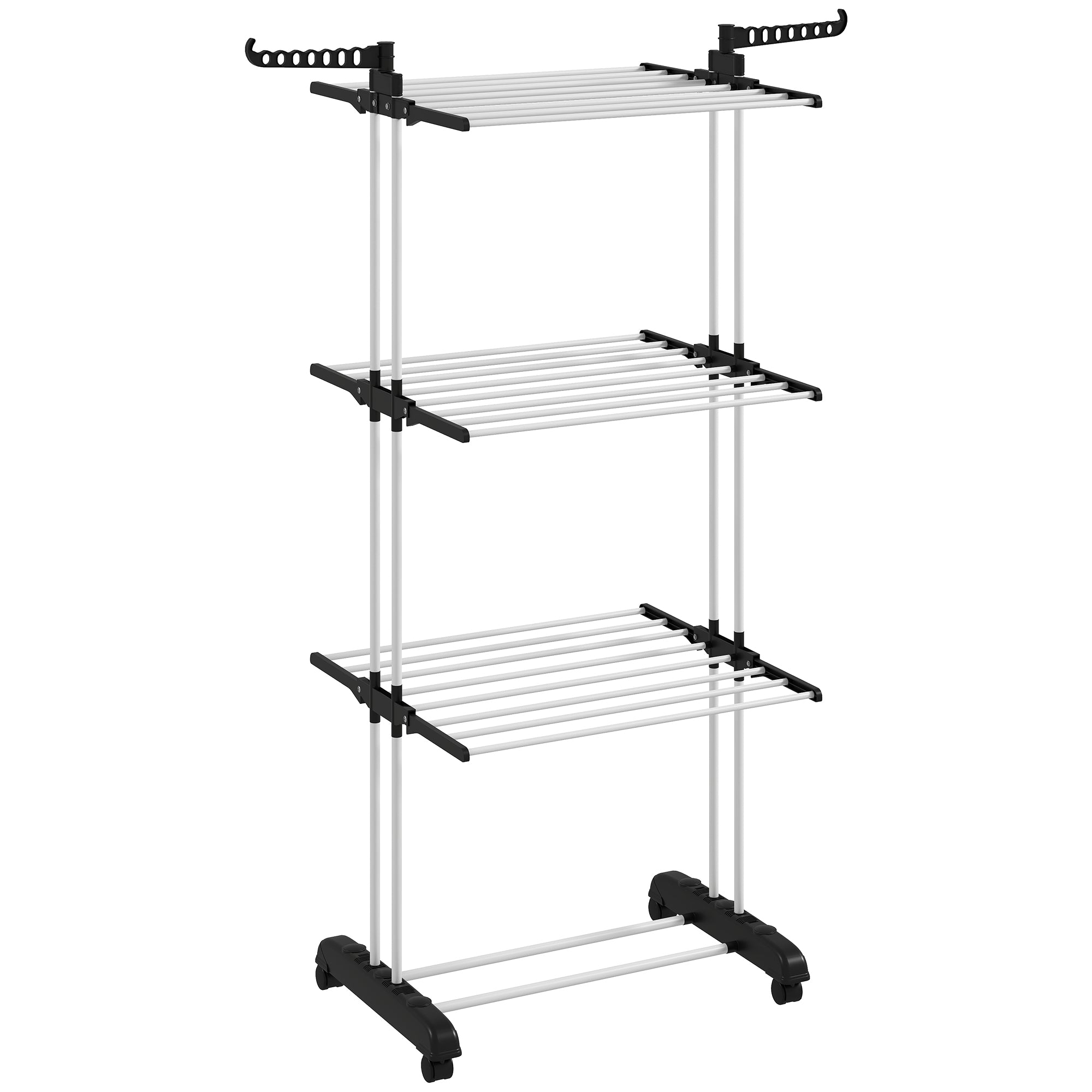 HOMCOM Foldable Clothes Drying Rack, 4-Tier Steel Garment Laundry Rack with Castors for Indoor and Outdoor Use, Black