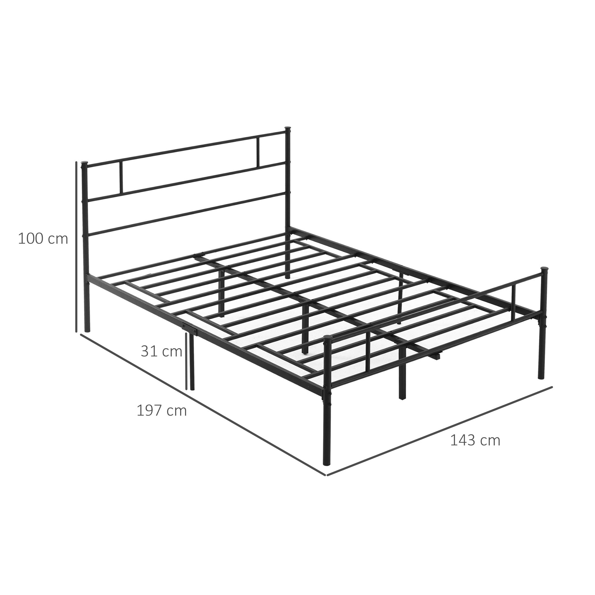 HOMCOM Double Metal Bed Frame Solid Bedstead Base with Headboard and Footboard, Metal Slat Support and Underbed Storage Space, Bedroom Furniture, Black - North Peak Garden Furniture