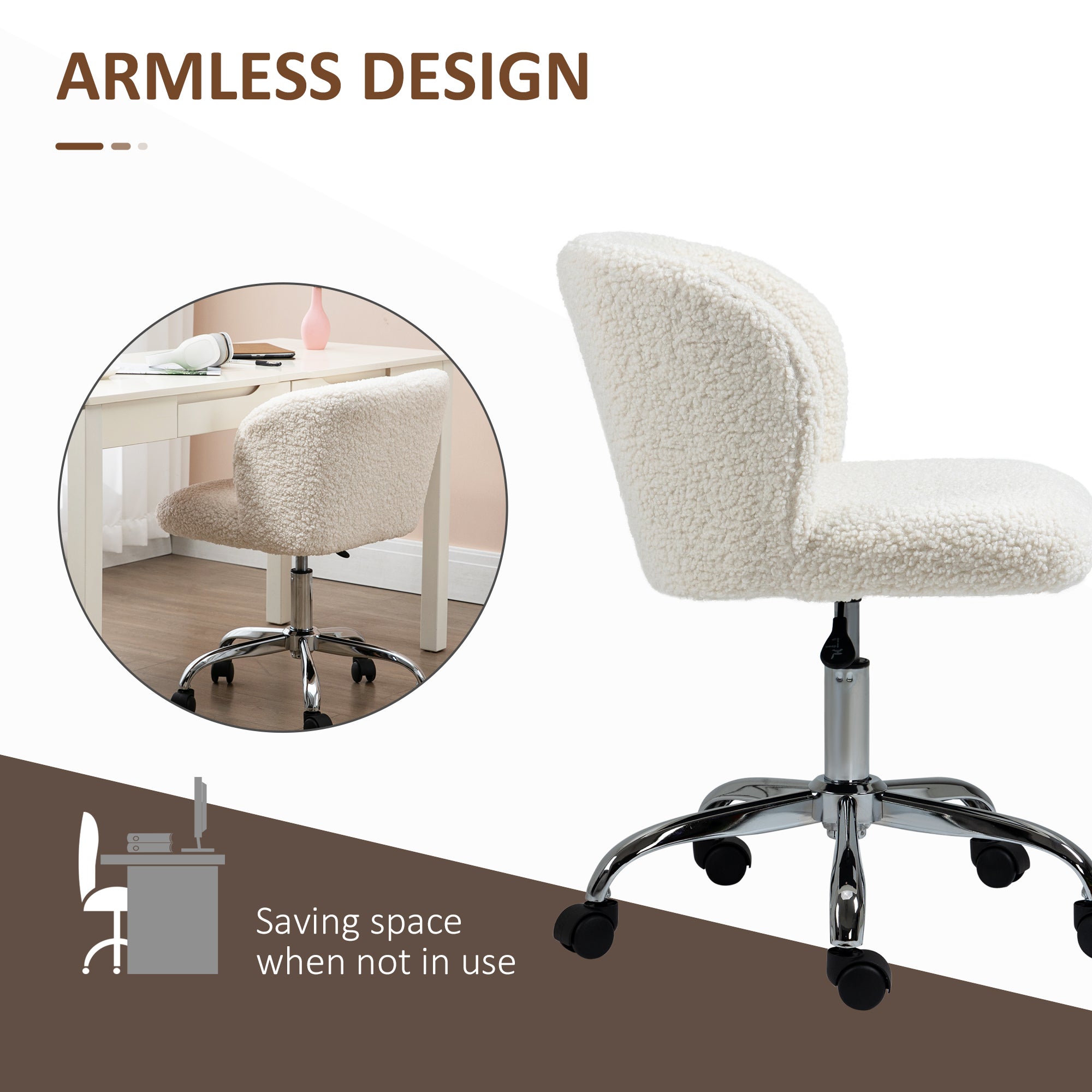 HOMCOM Office Chair with Adjustable Height and Wheels - White - North Peak Garden Furniture