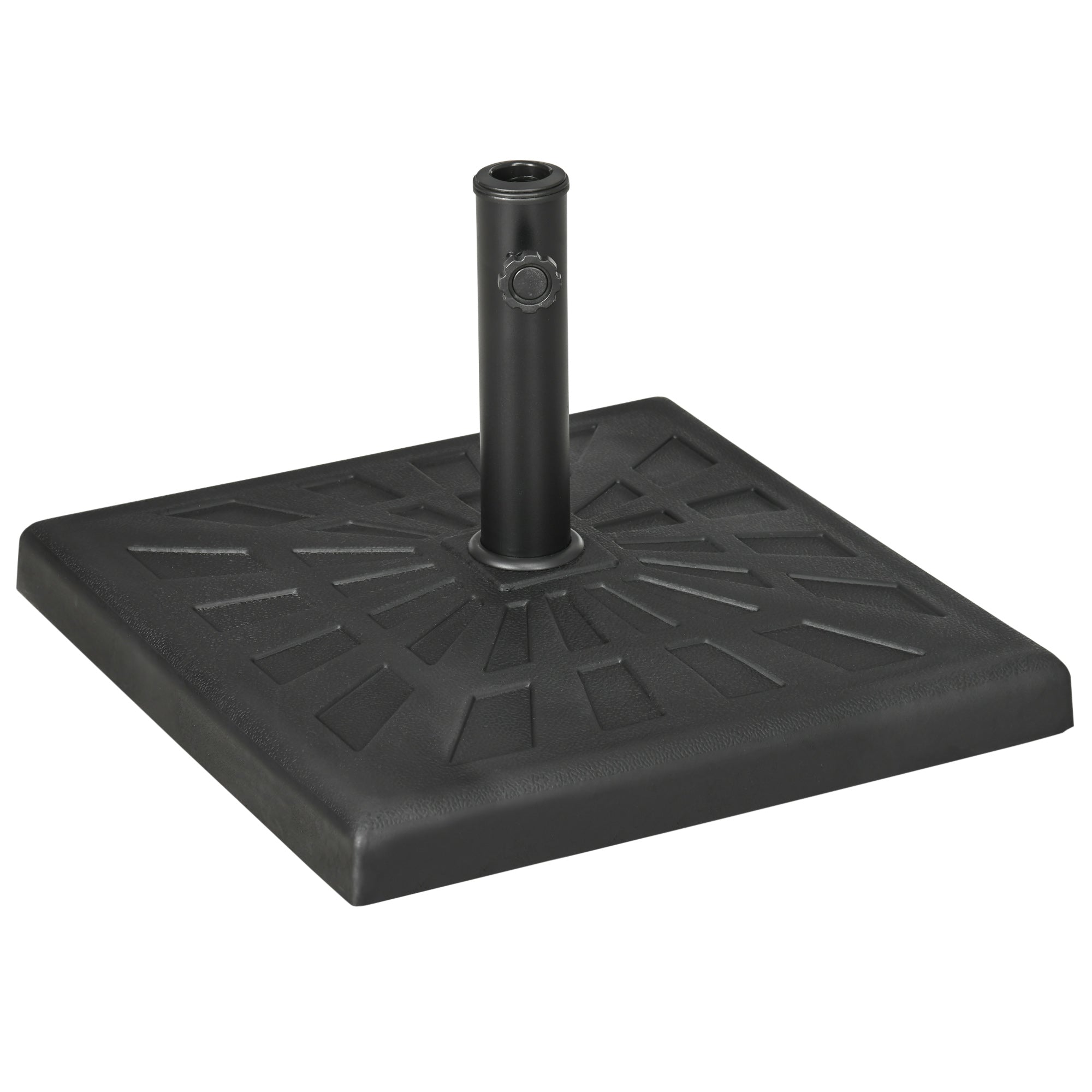 Outsunny 19kg Resin Garden Parasol Base Holder, Square Outdoor Market Umbrella Stand Weight for Poles of Φ32mm, Φ38mm, and Φ48mm, Black - North Peak Garden Furniture