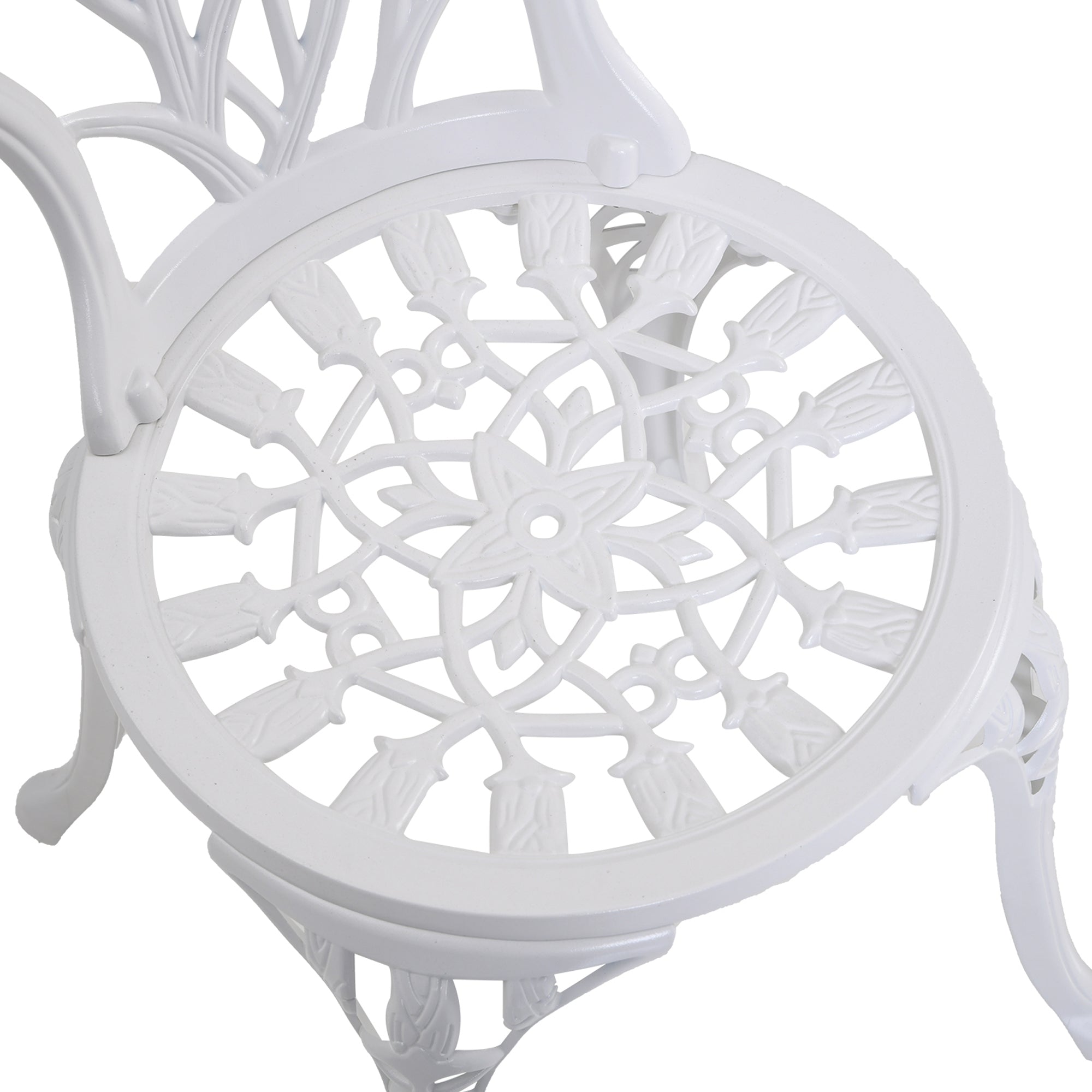 Outsunny 3 Piece Patio Bistro Set for 2, Outdoor Aluminium Garden Table and Chairs with Umbrella Hole for Balcony, White - North Peak Garden Furniture