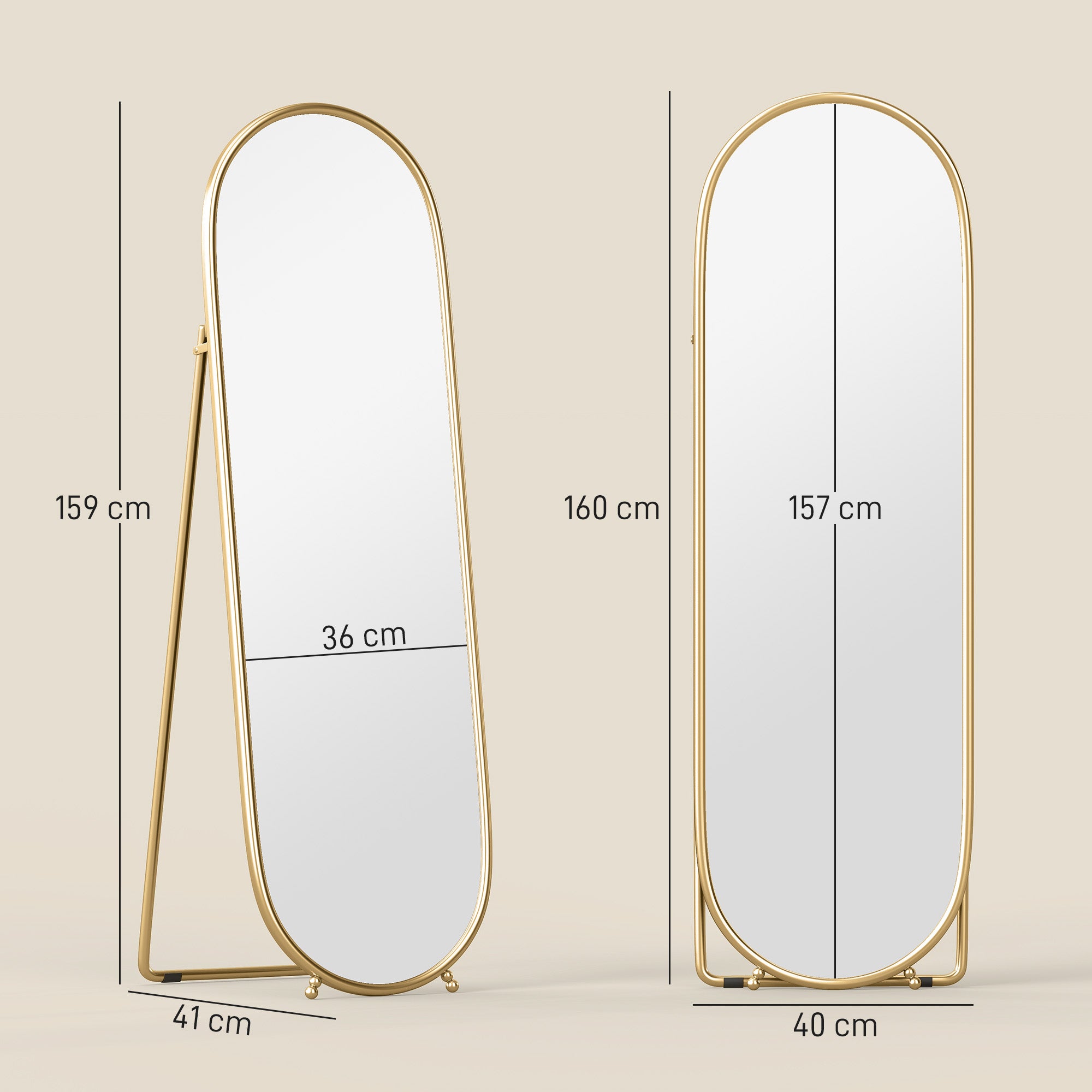 HOMCOM Three-Way Curved Full Length Mirror - Gold Tone