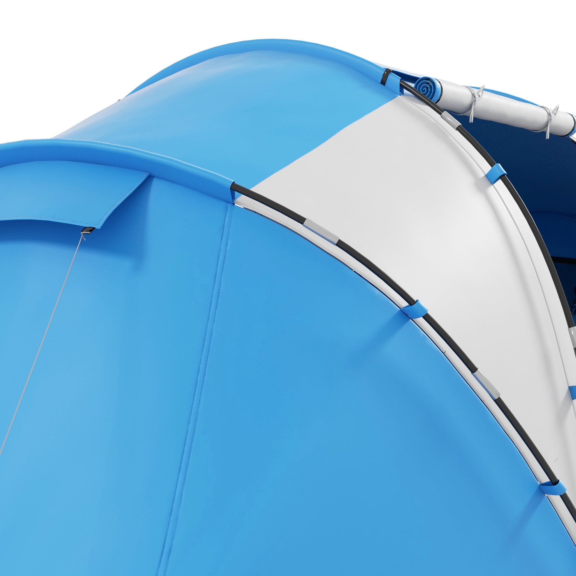 Outsunny 4-6 Man Camping Tent w/ Two Bedroom, Hiking Sun Shelter, UV Protection Tunnel Tent, Blue and White - North Peak Garden Furniture