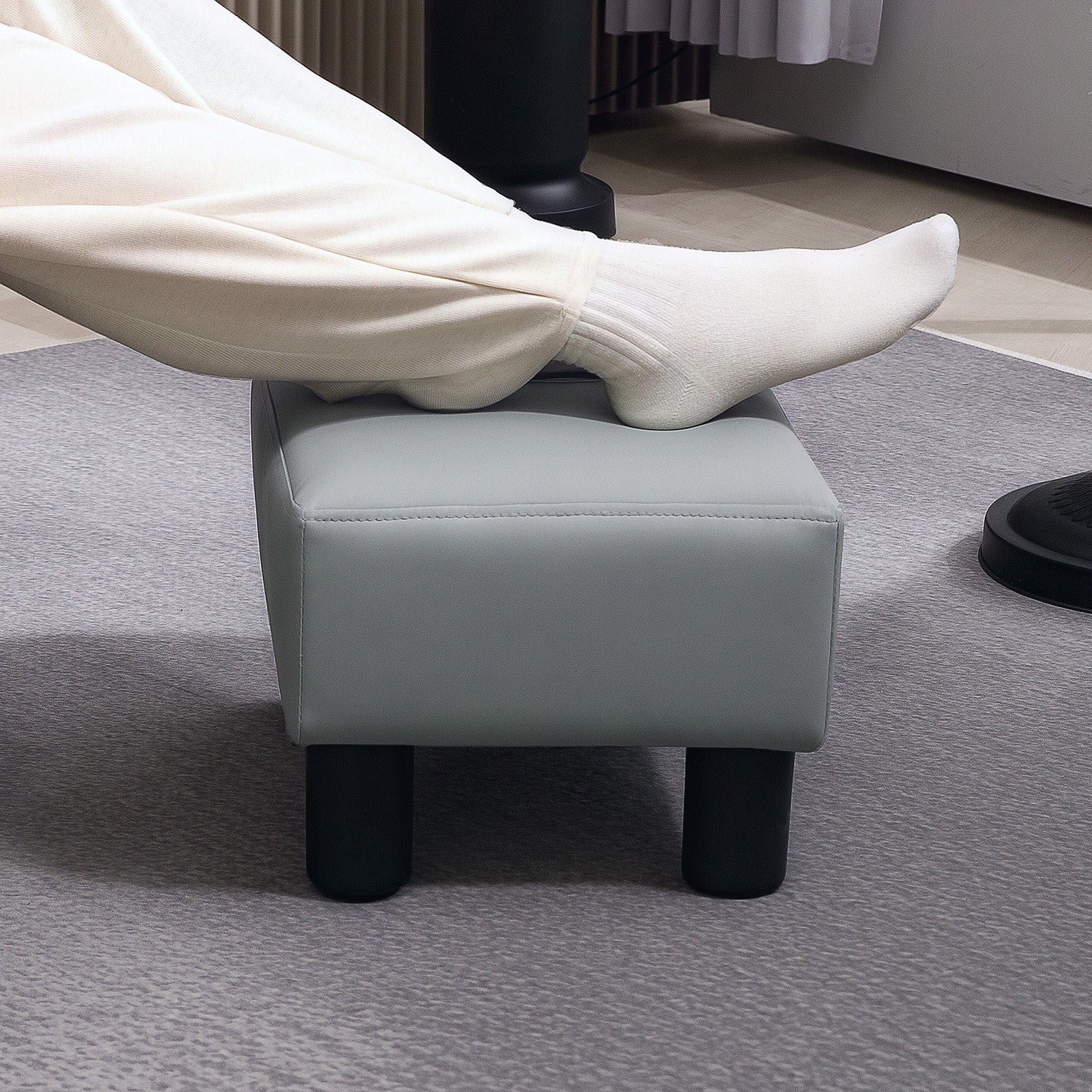 HOMCOM PU Leather Footstool with 4 Plastic Legs, Grey - North Peak Garden Furniture