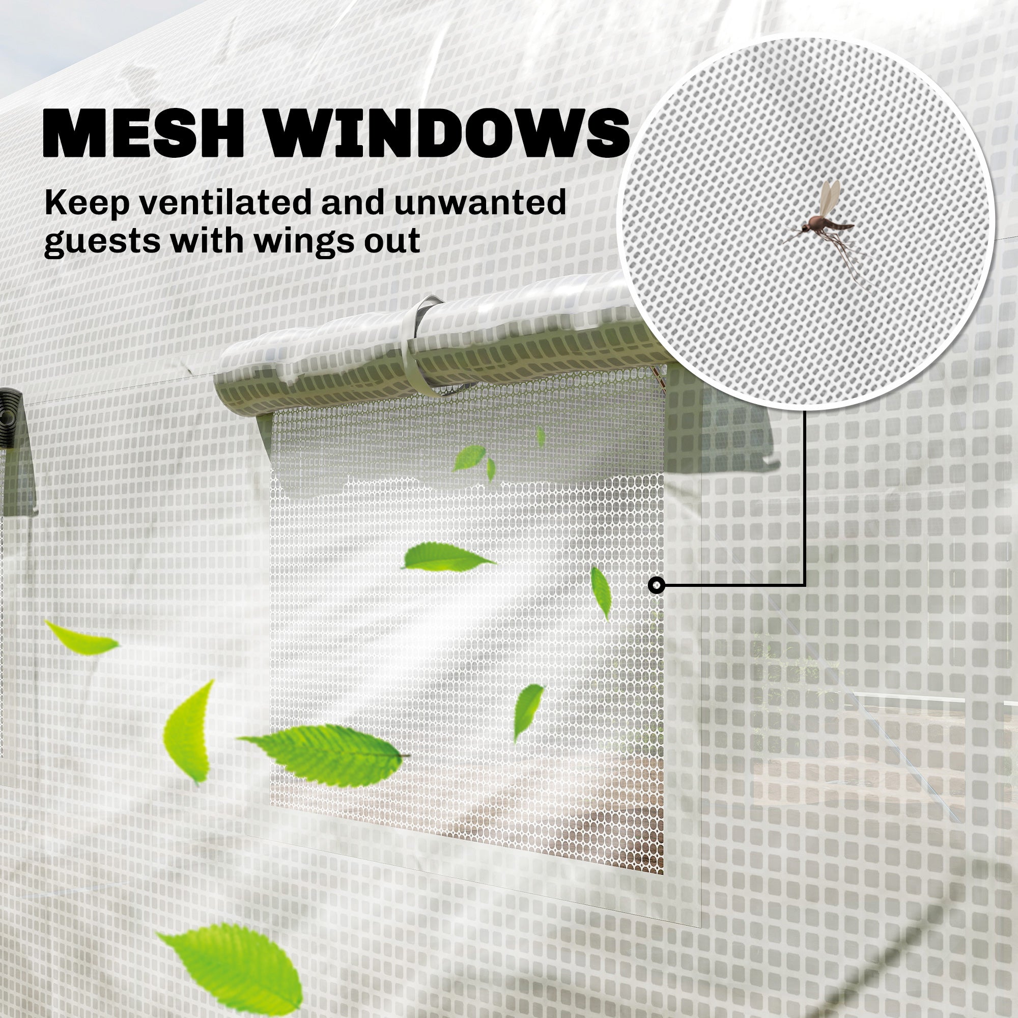 Outsunny 4 x 3(m) Walk-in Polytunnel Greenhouse, Zipped Roll Up Sidewalls, Mesh Door, 8 Mesh Windows, Tunnel Warm House Tent with PE Cover, Complimentary Plant Labels and Gloves, White