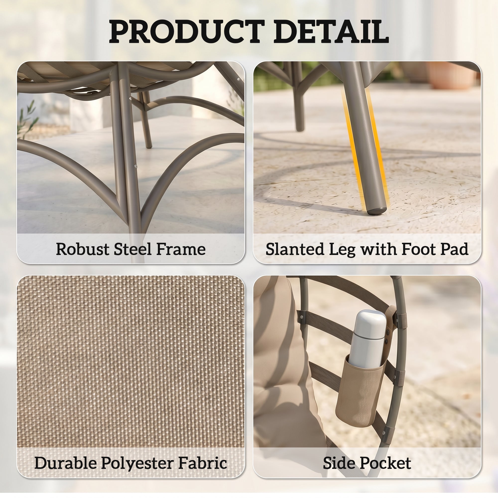 Outsunny Egg Chair with Soft Cushion, Steel Frame and Side Pocket, Garden Patio Basket Chair for Indoor, Outdoor, Brown